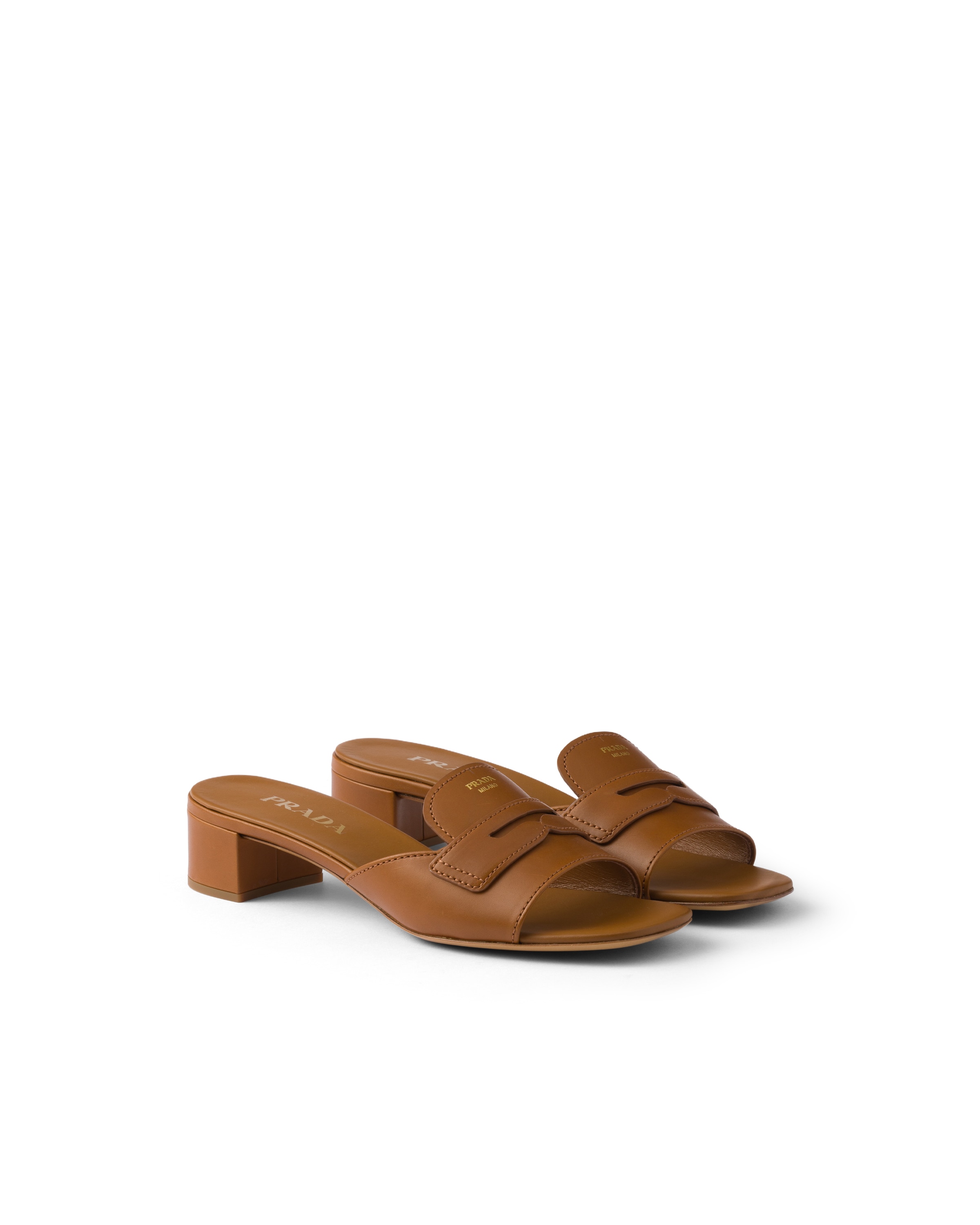 Prada Mules En Cuir, Femme, Fauve Clair, Taille 35