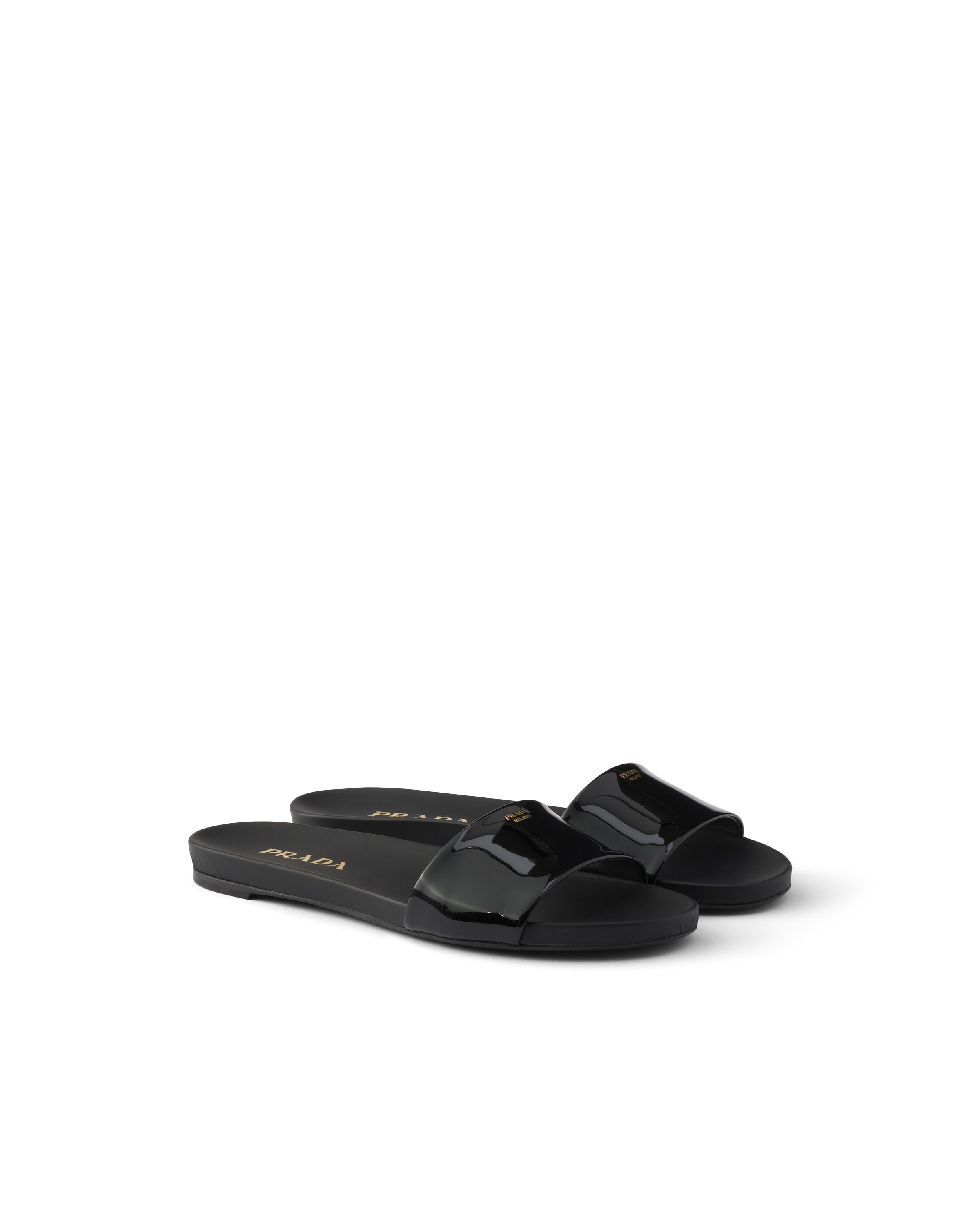 Prada Black Leather Slippers In Black