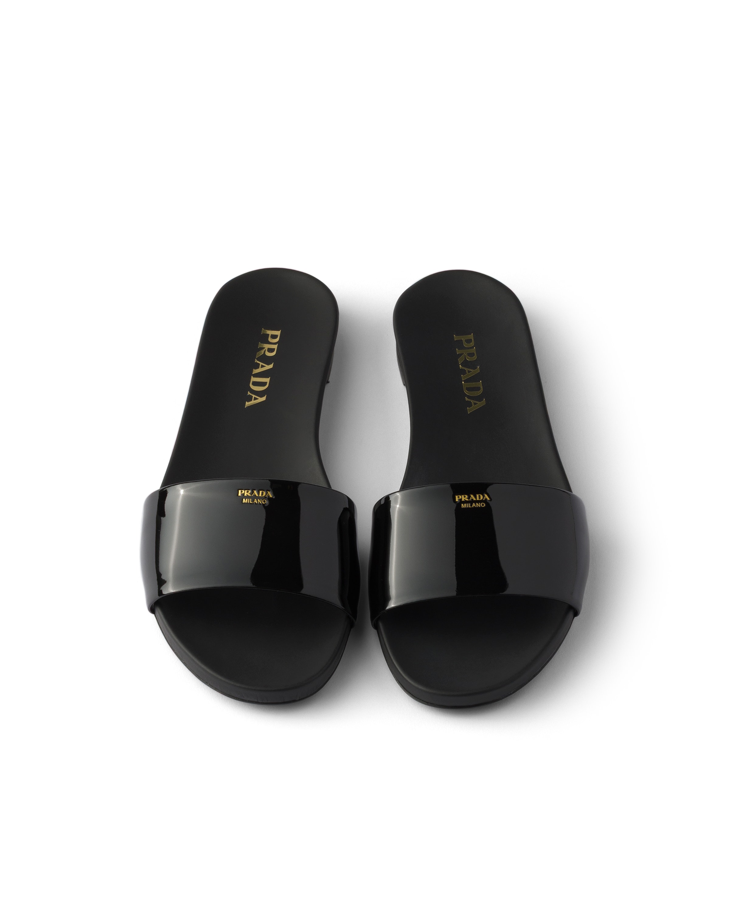 Prada Black Leather Slippers In Black