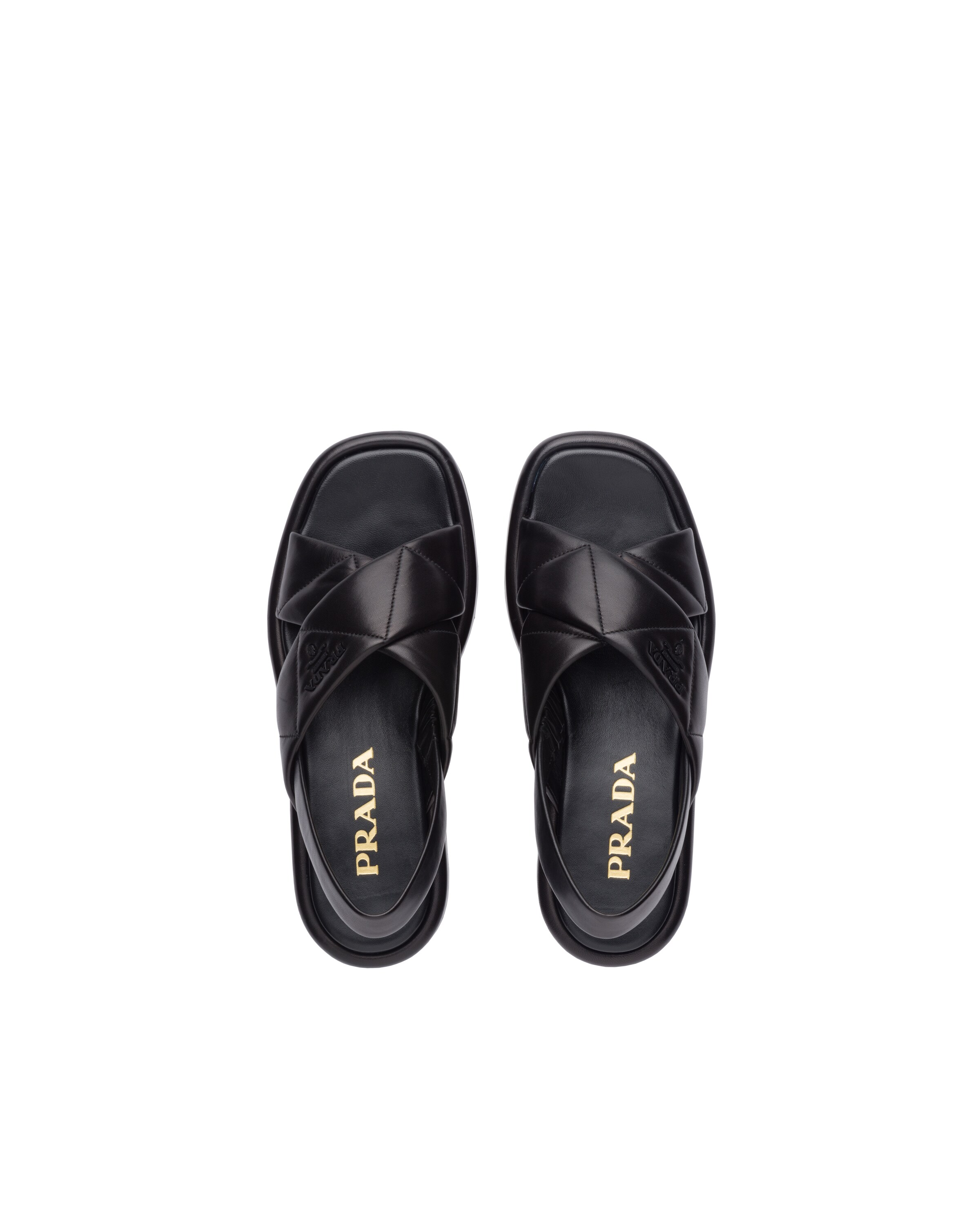 Black Quilted nappa leather flatform sandals | Prada