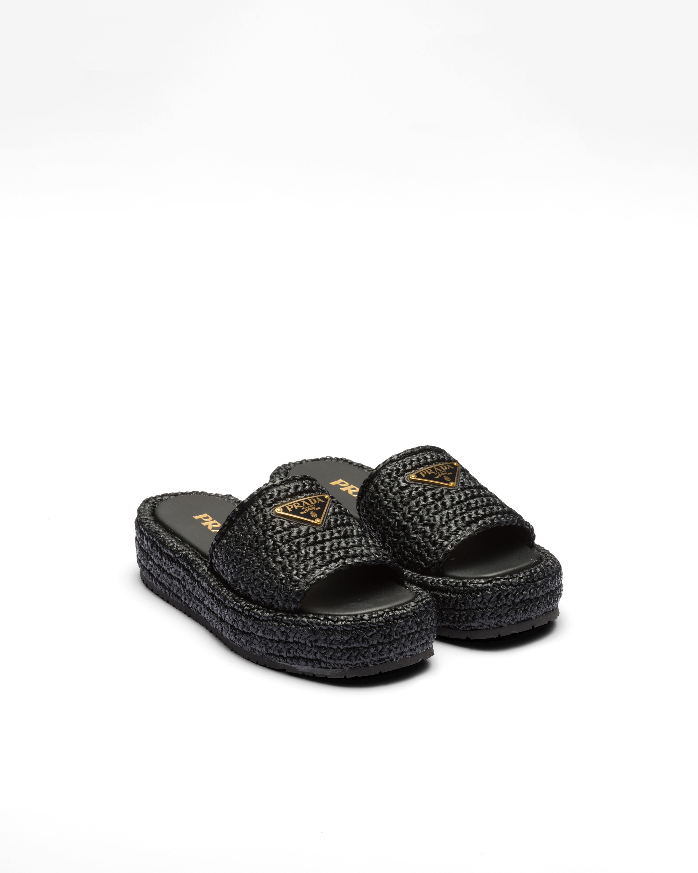 Prada Sandali Zeppa In Crochet, Donna, Nero, Taglia 35