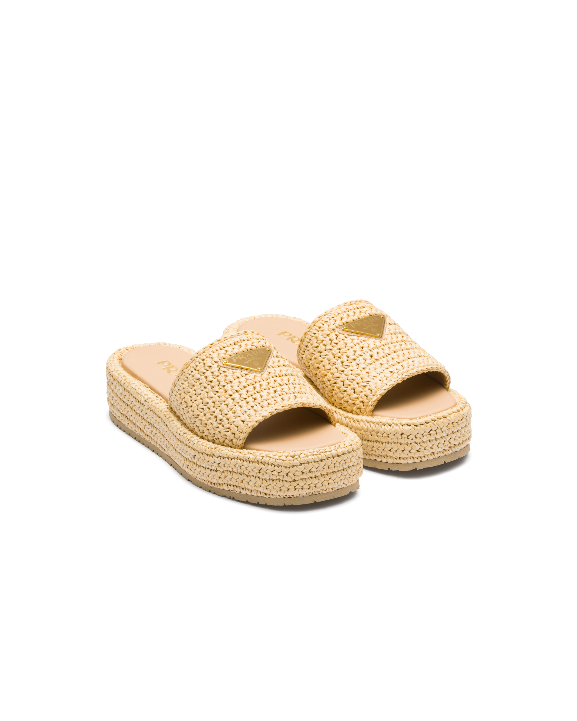 Prada Raffie Single-band Platform Slides In Natural