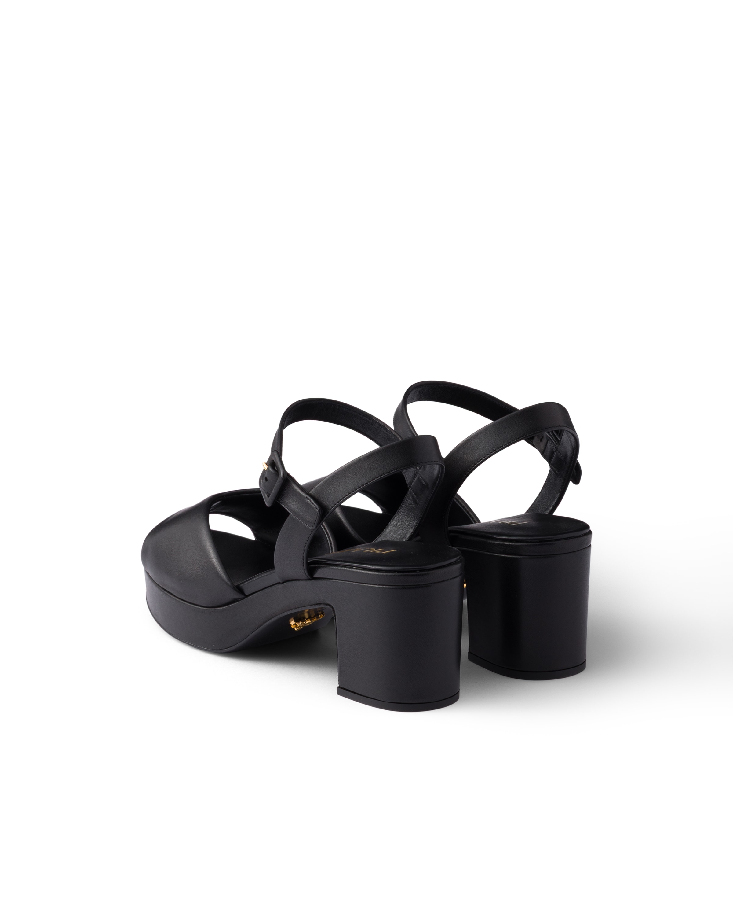 Prada Soft Nappa Ankle Strap Platform Sandals In Black