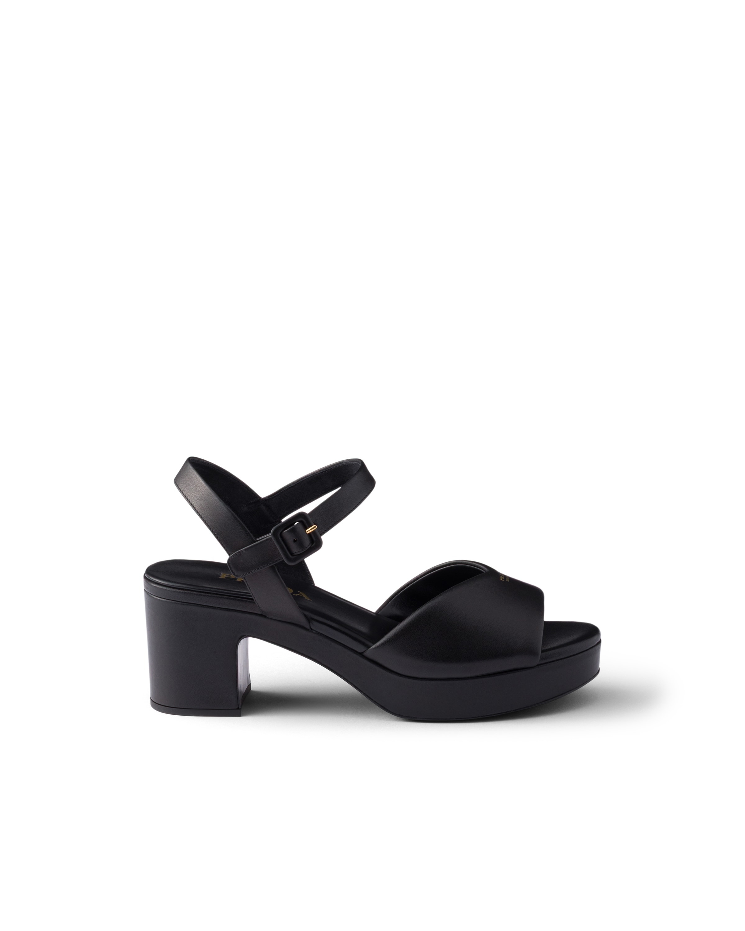 Prada Soft Nappa Ankle Strap Platform Sandals In Black