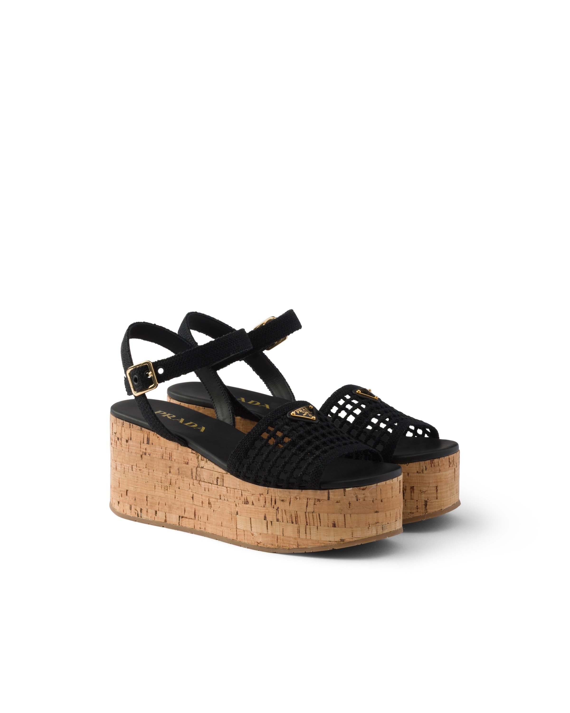 Prada Crochet Wedge Platform Sandals