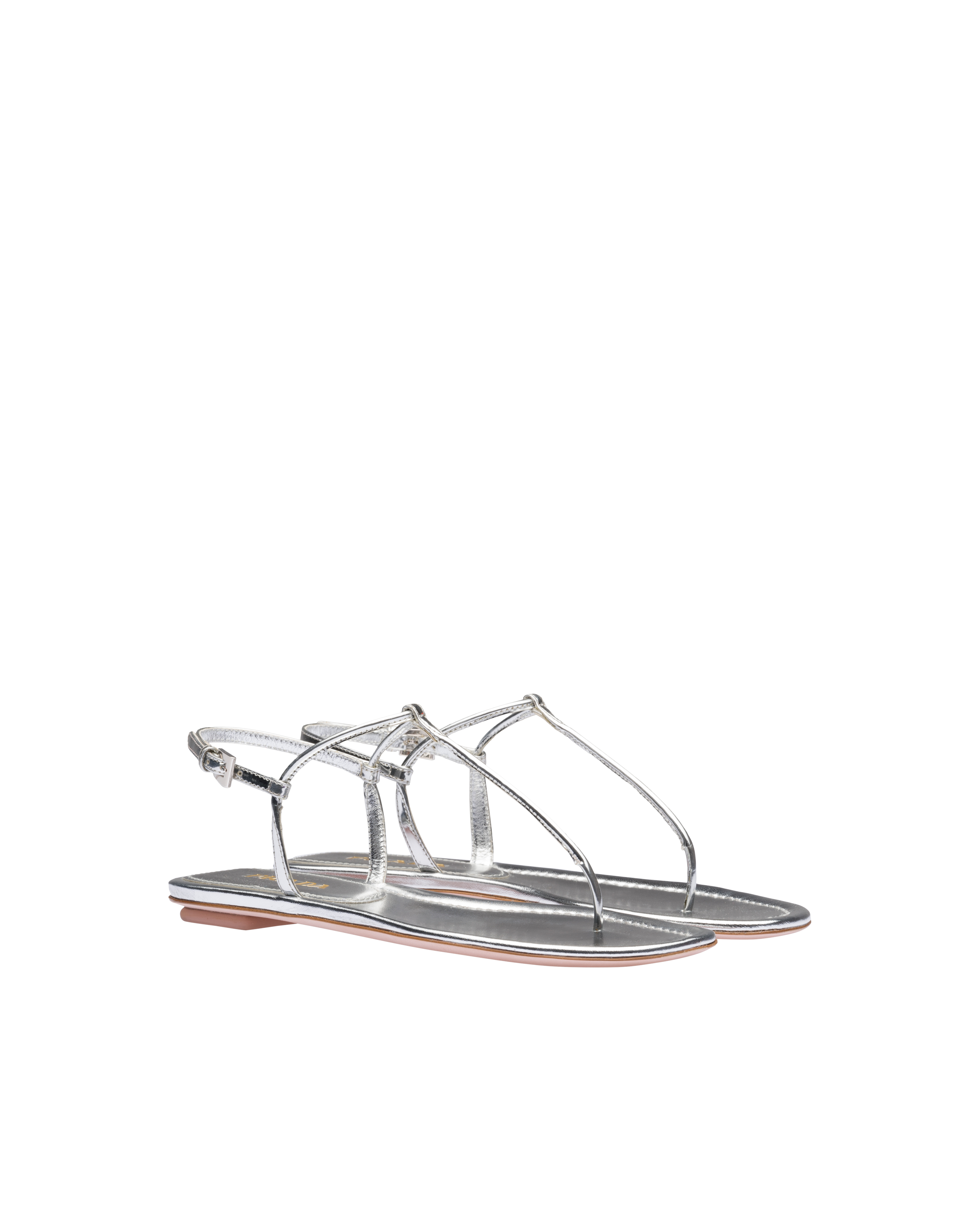 Prada Metallic Leather Sandals In Grey ModeSens