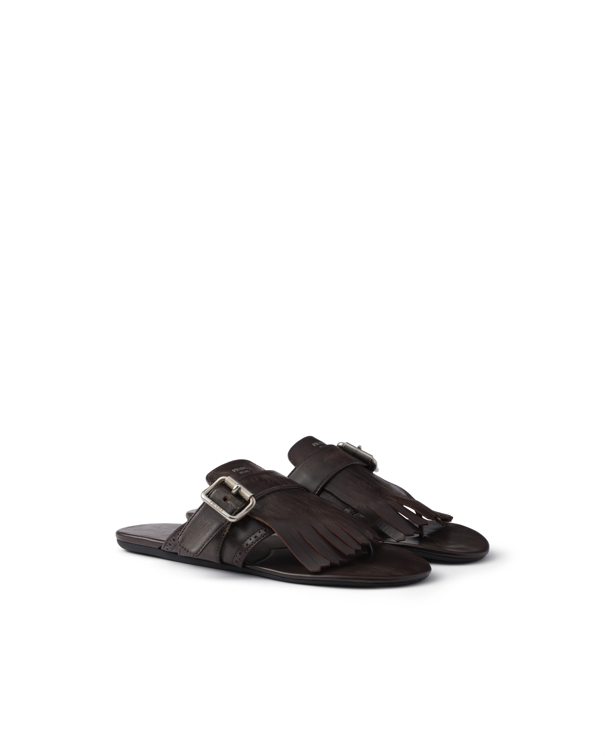Prada Sandales Style Tongs En Cuir Shuffle, Femme, Marron Foncé, Taille 39,5