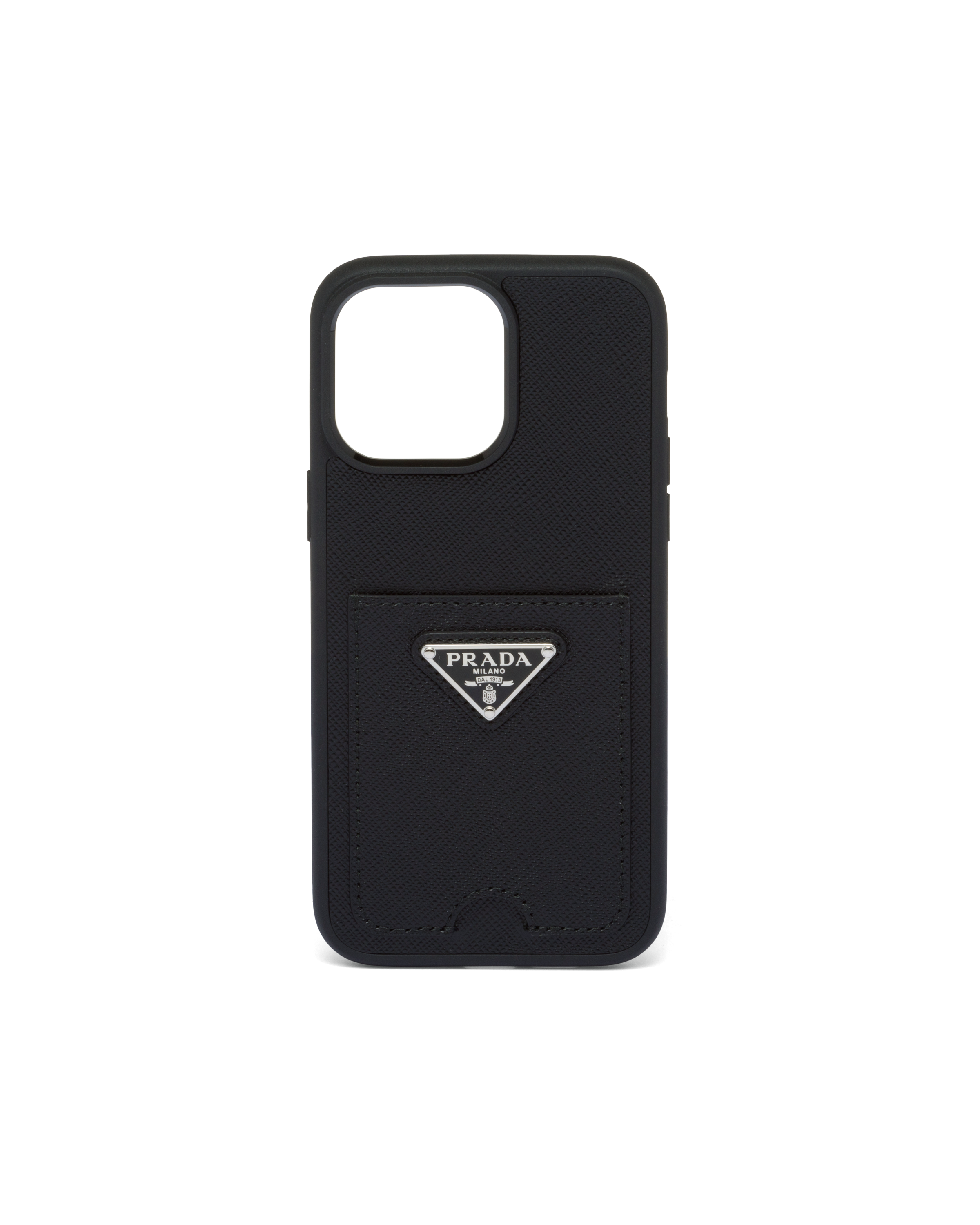 Prada Saffiano Leather Cover For Iphone 14 Pro Max In Black | ModeSens