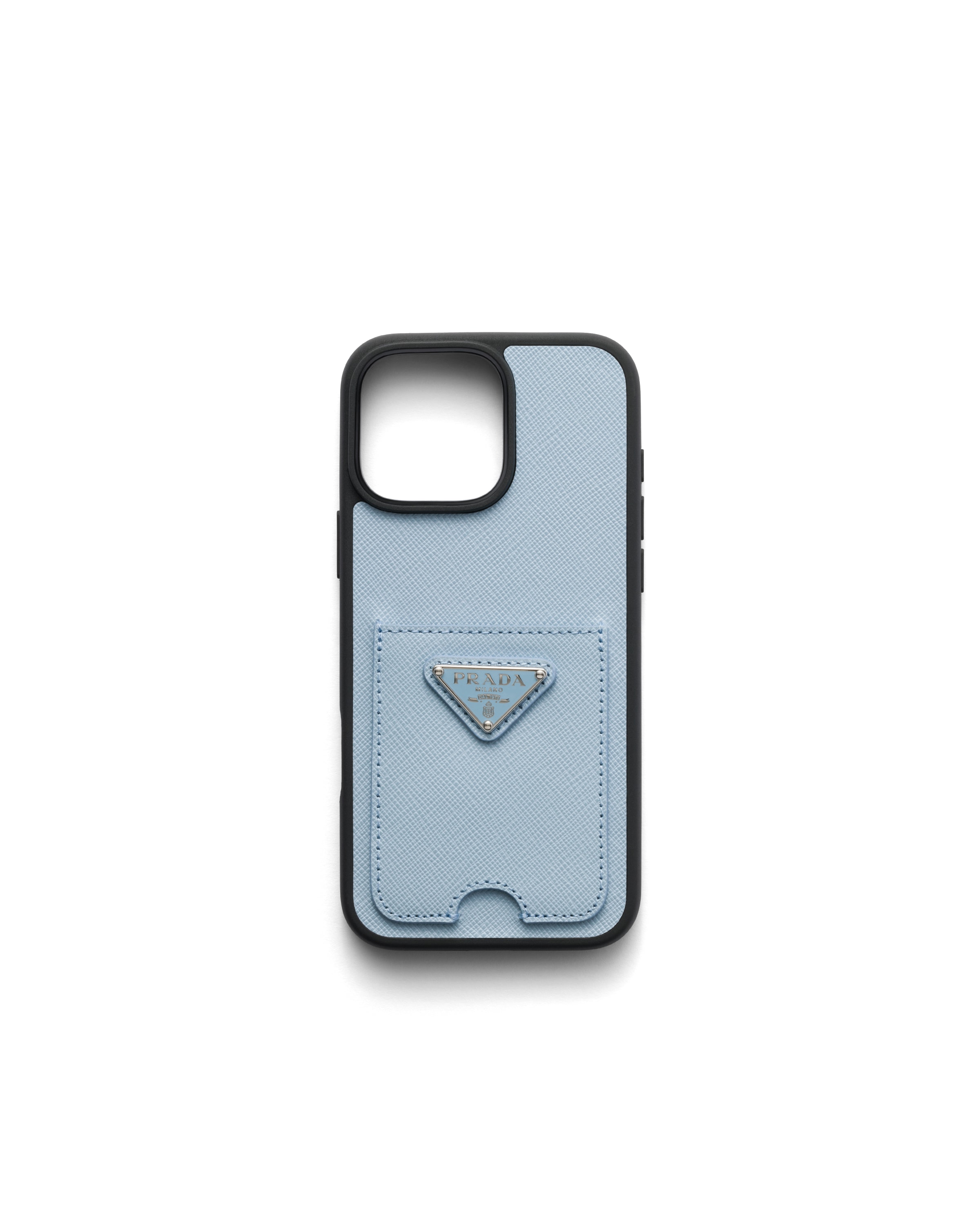 Prada Coque Pour Iphone 16 Pro Max En Cuir Saffiano, Femme, Bleu Pâle