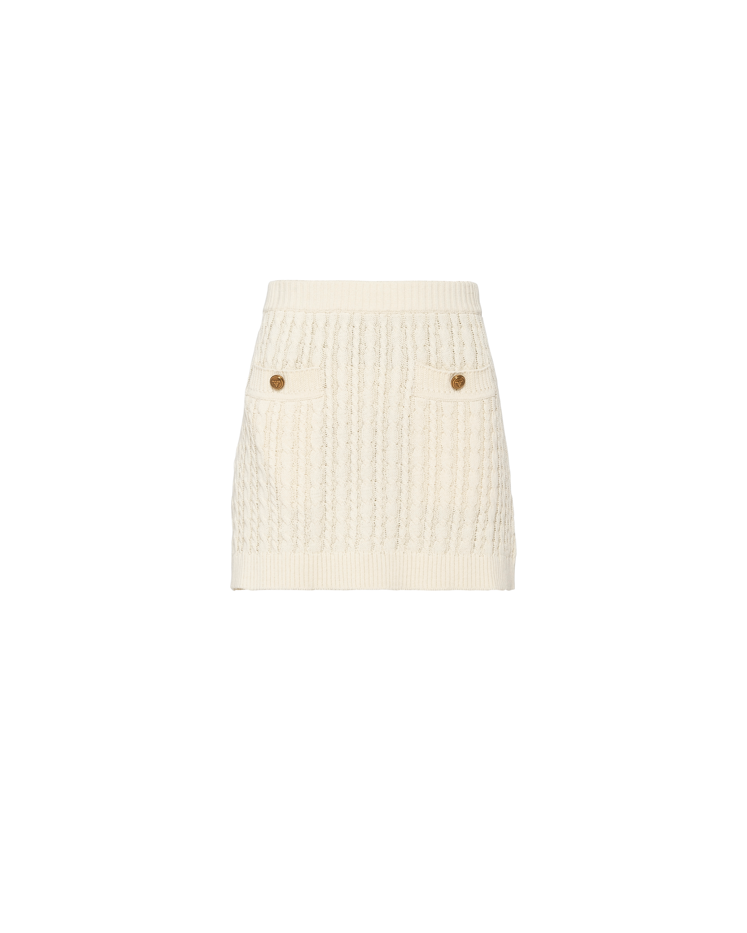 Shop Prada Cable-knit Cotton Miniskirt In Ivory