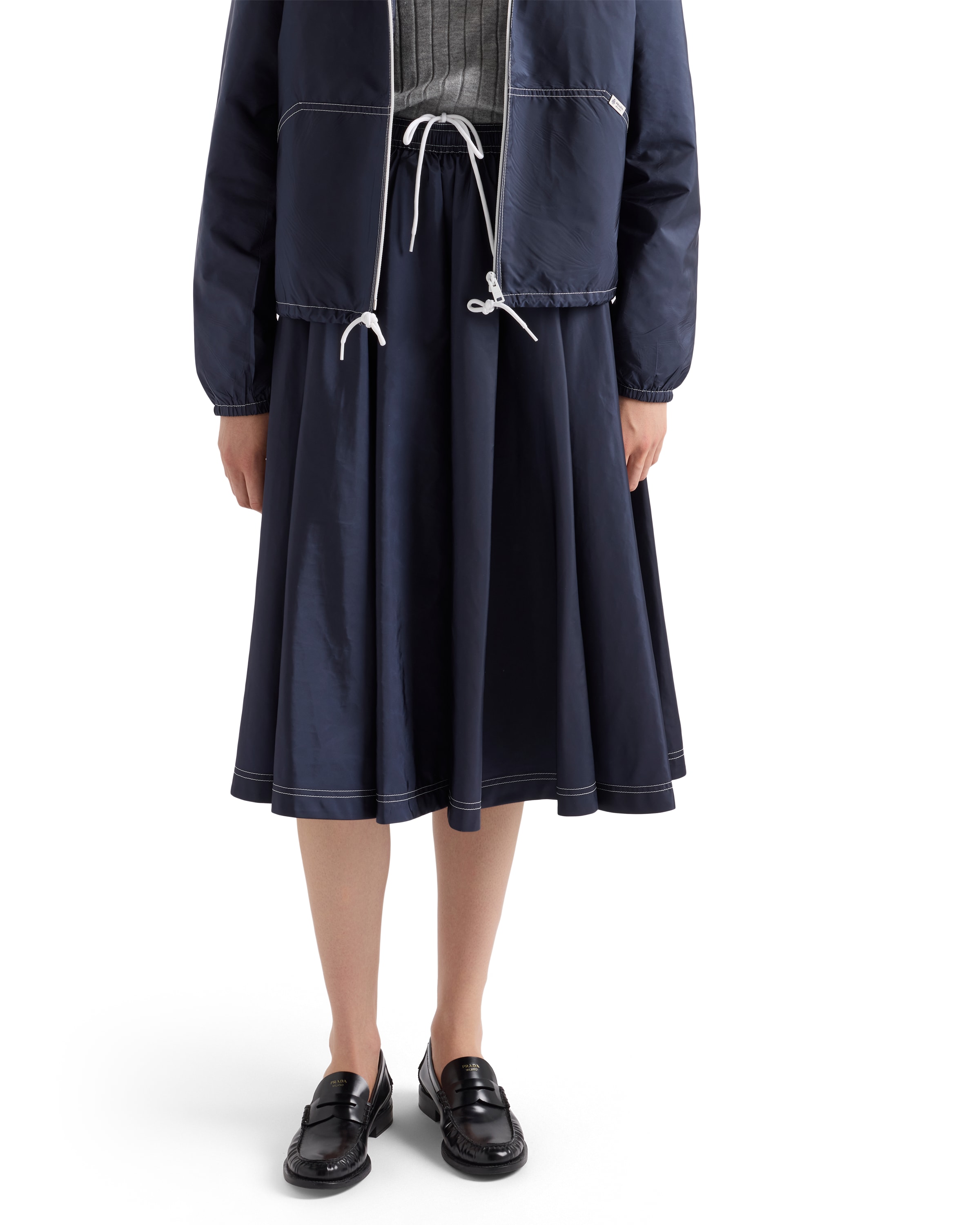 Prada Womens Blue Light Re-nylon Full Midi Skirt In Blue