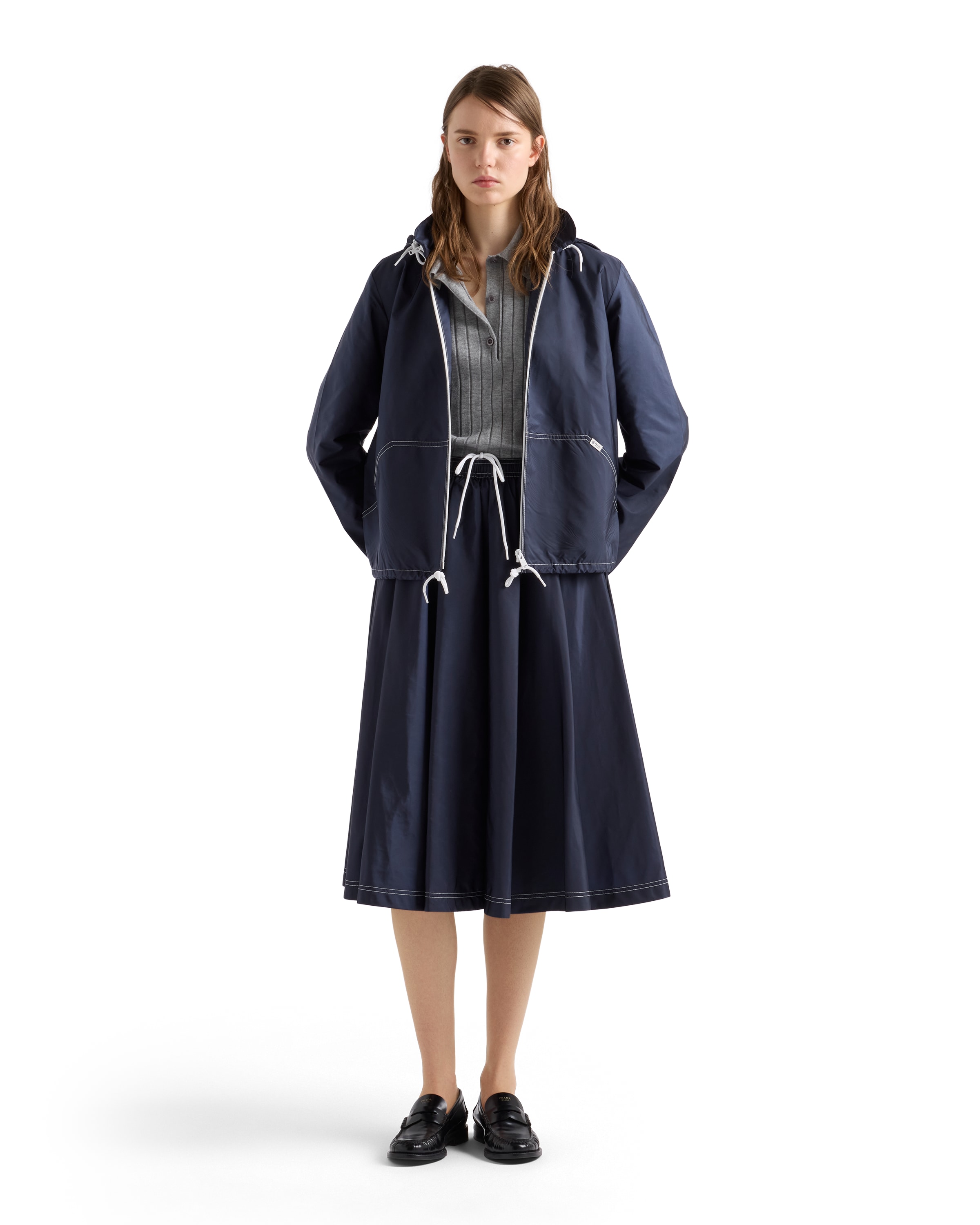 Prada Womens Blue Light Re-nylon Full Midi Skirt In Blue