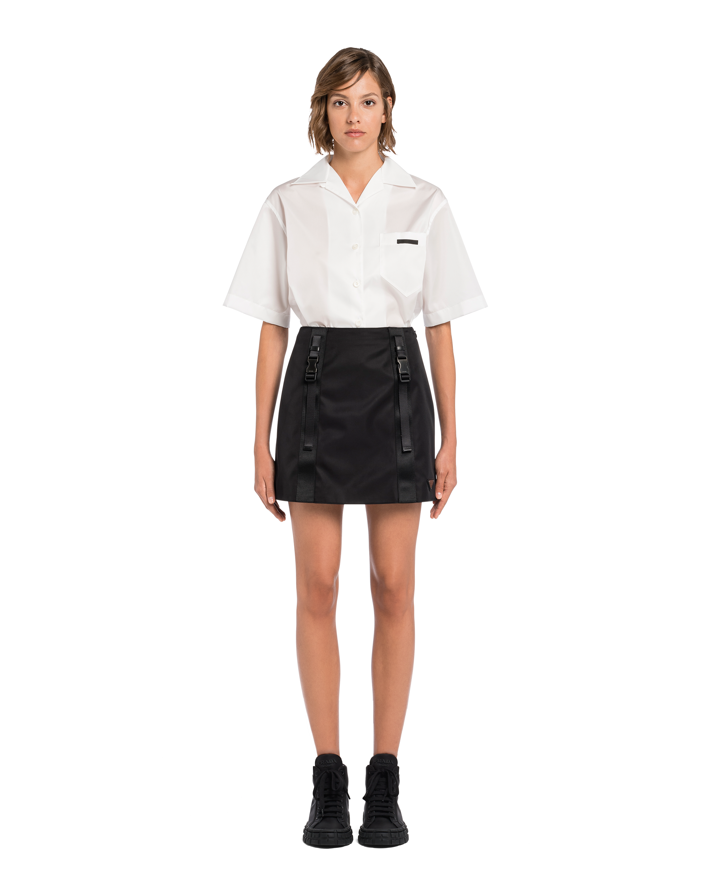 ブラック Re Nylon ギャバジン ミニスカート Prada