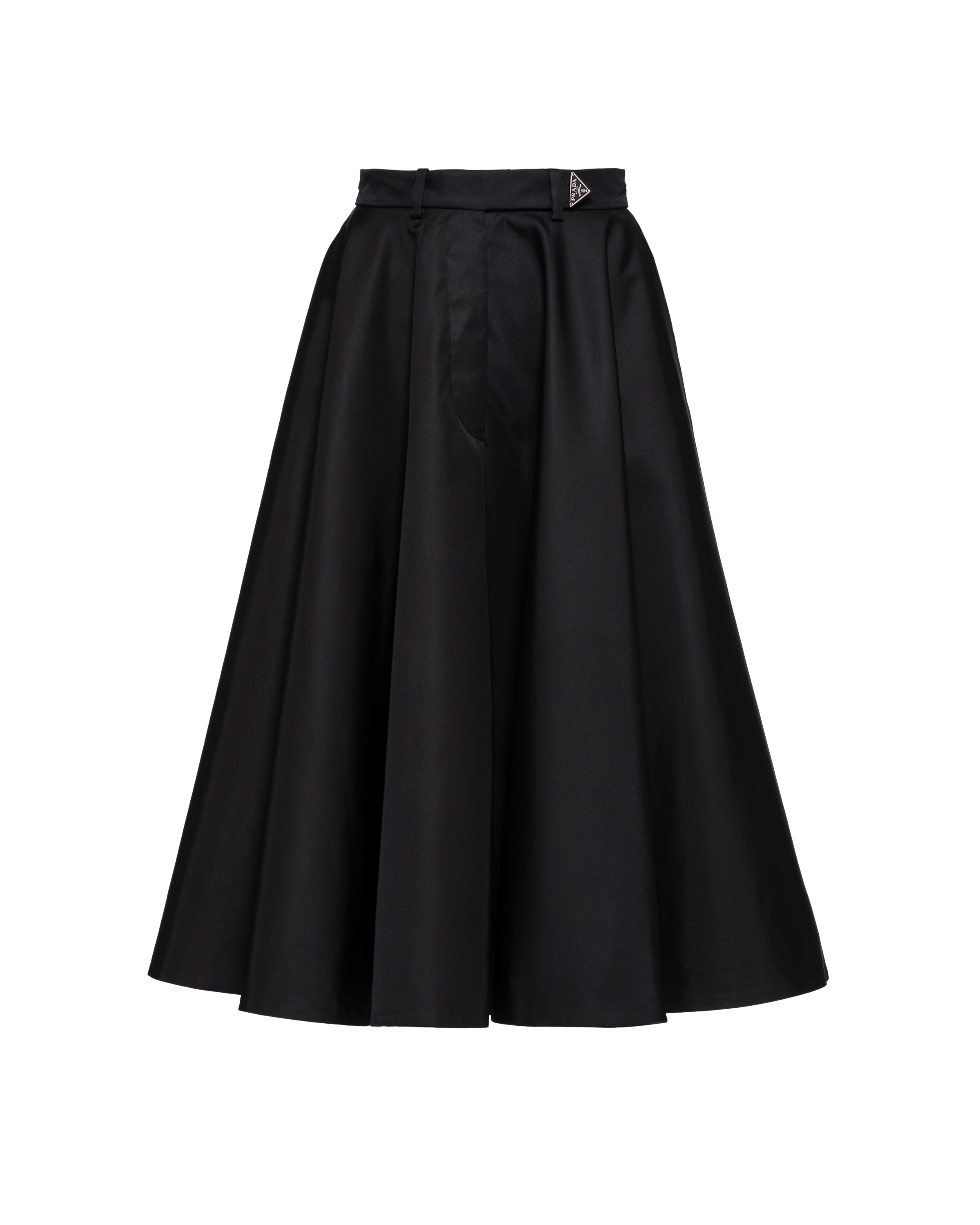 Prada Belted Nylon Gabardine A-line Midi Skirt In Black