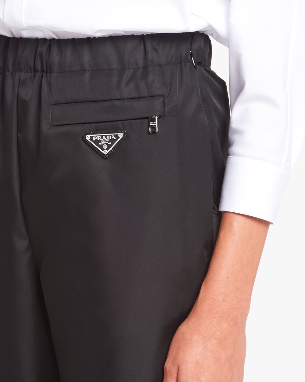 prada black nylon gabardine trousers