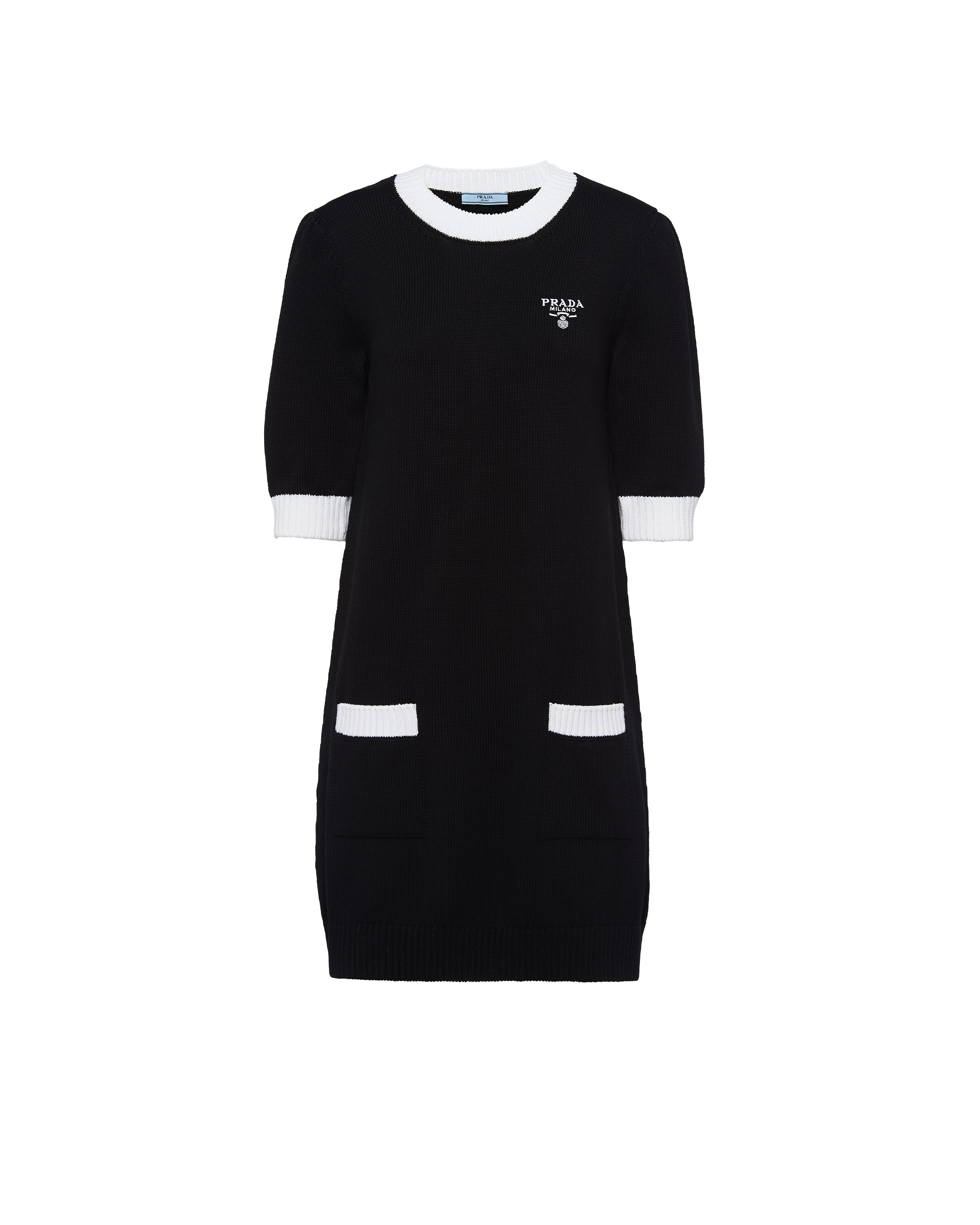 Prada Mini Abito In Cotone, Donna, Nero/bianco, Taglia 42