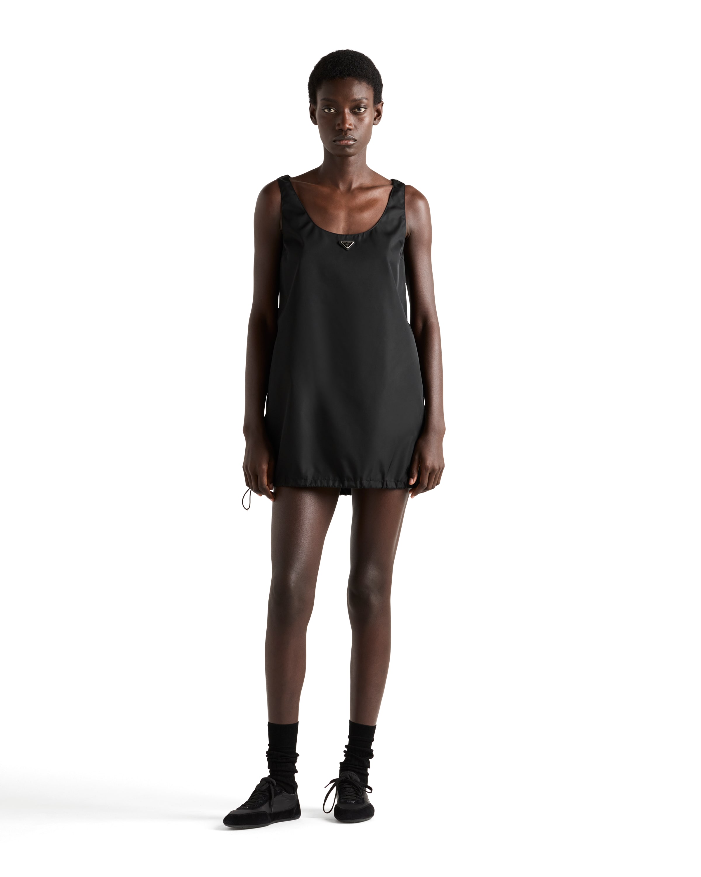 Prada Crepe Mini Dress With Bows In Black