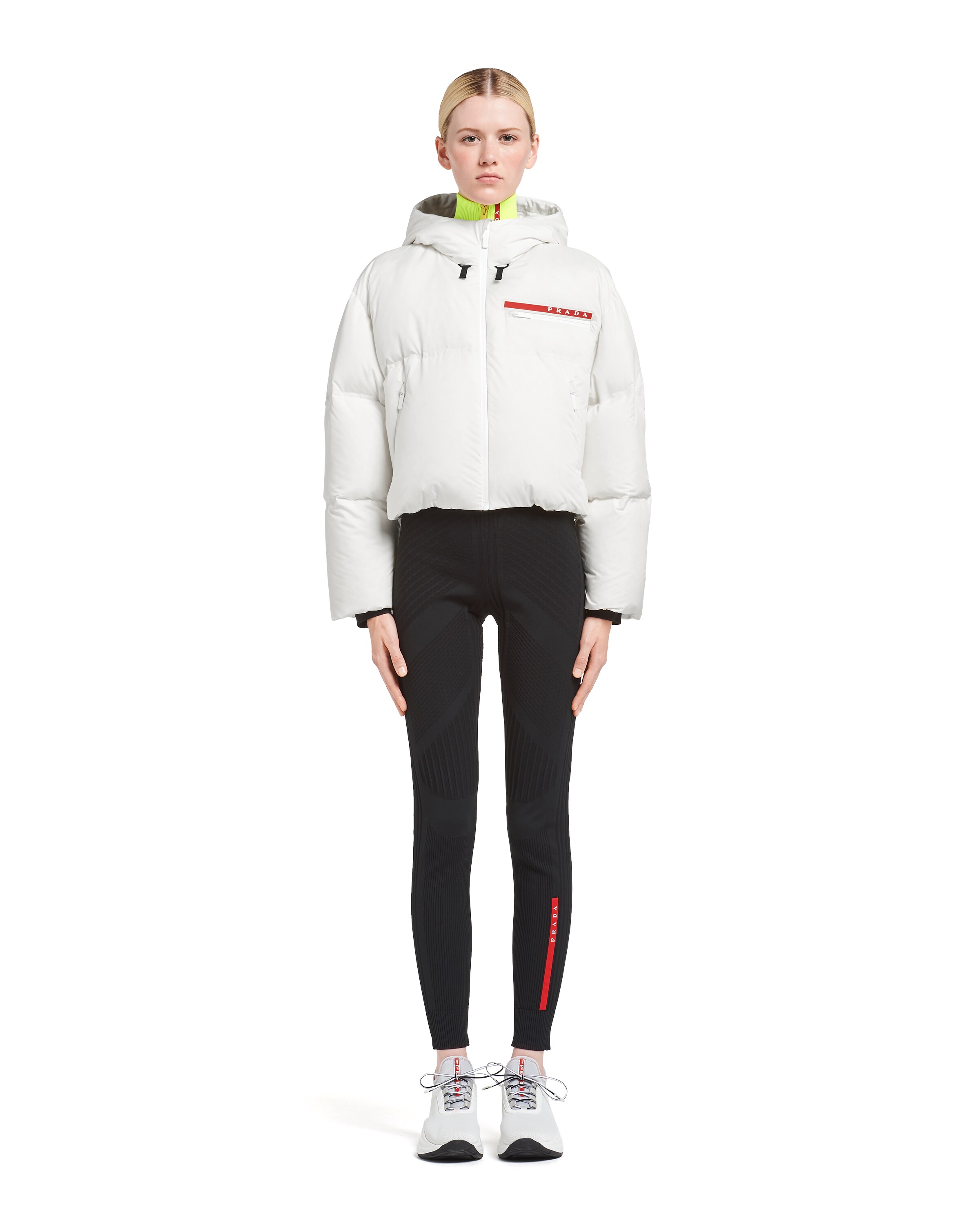 White Technical Nylon puffer jacket Prada