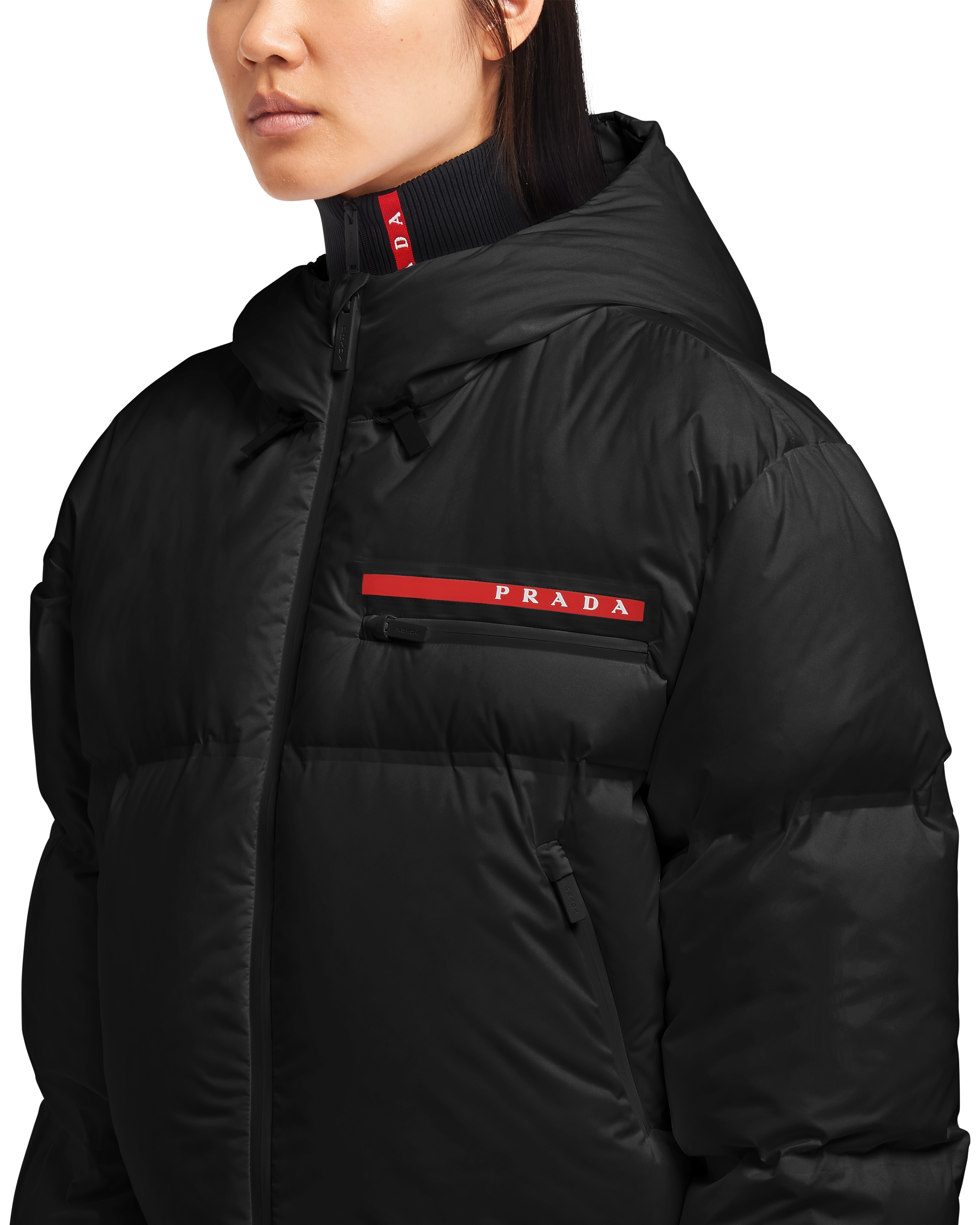 Black Light Polyester hooded puffer jacket Prada