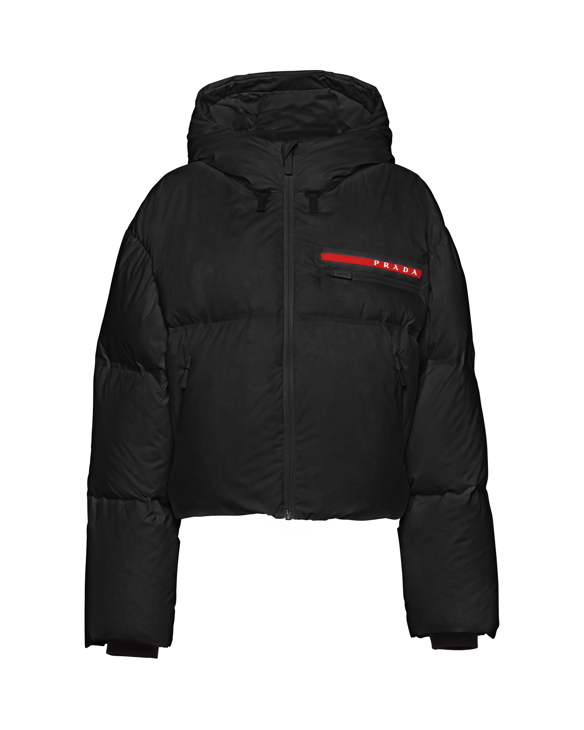 Black Light Polyester hooded puffer jacket Prada