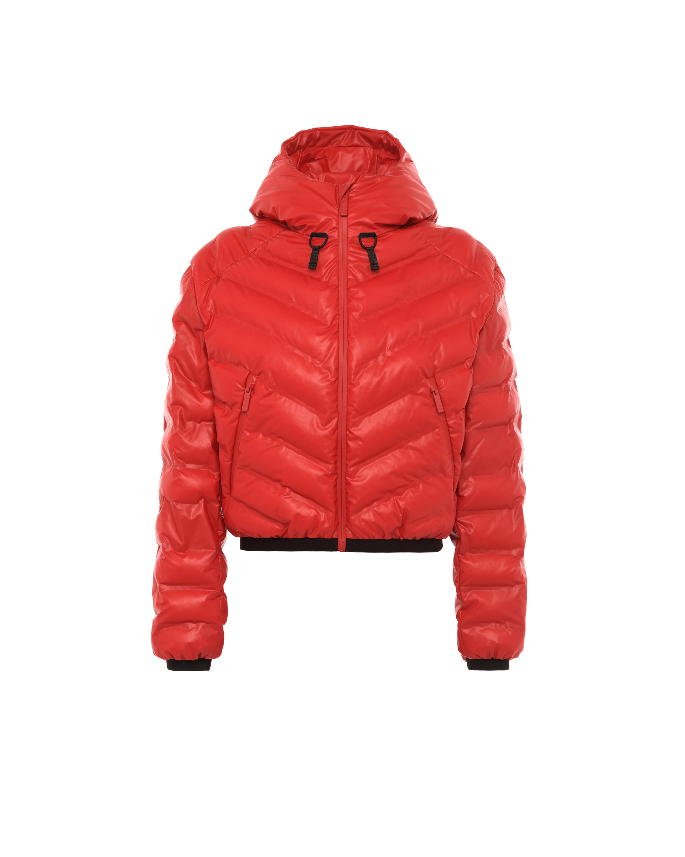 Lacquer Red Light Nylon hooded puffer jacket Prada