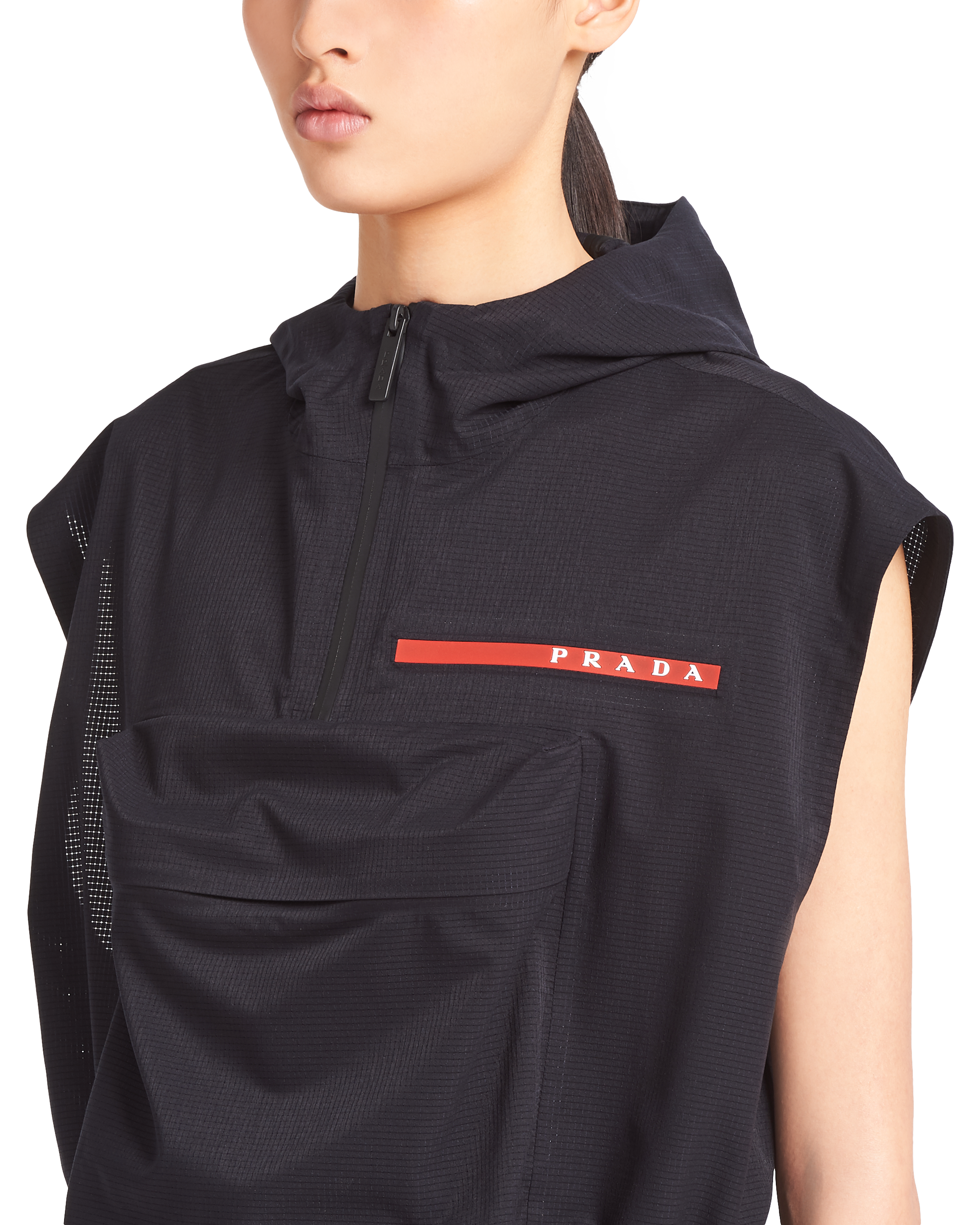 Prada Light Bi\u002DStretch cropped hooded vest 5