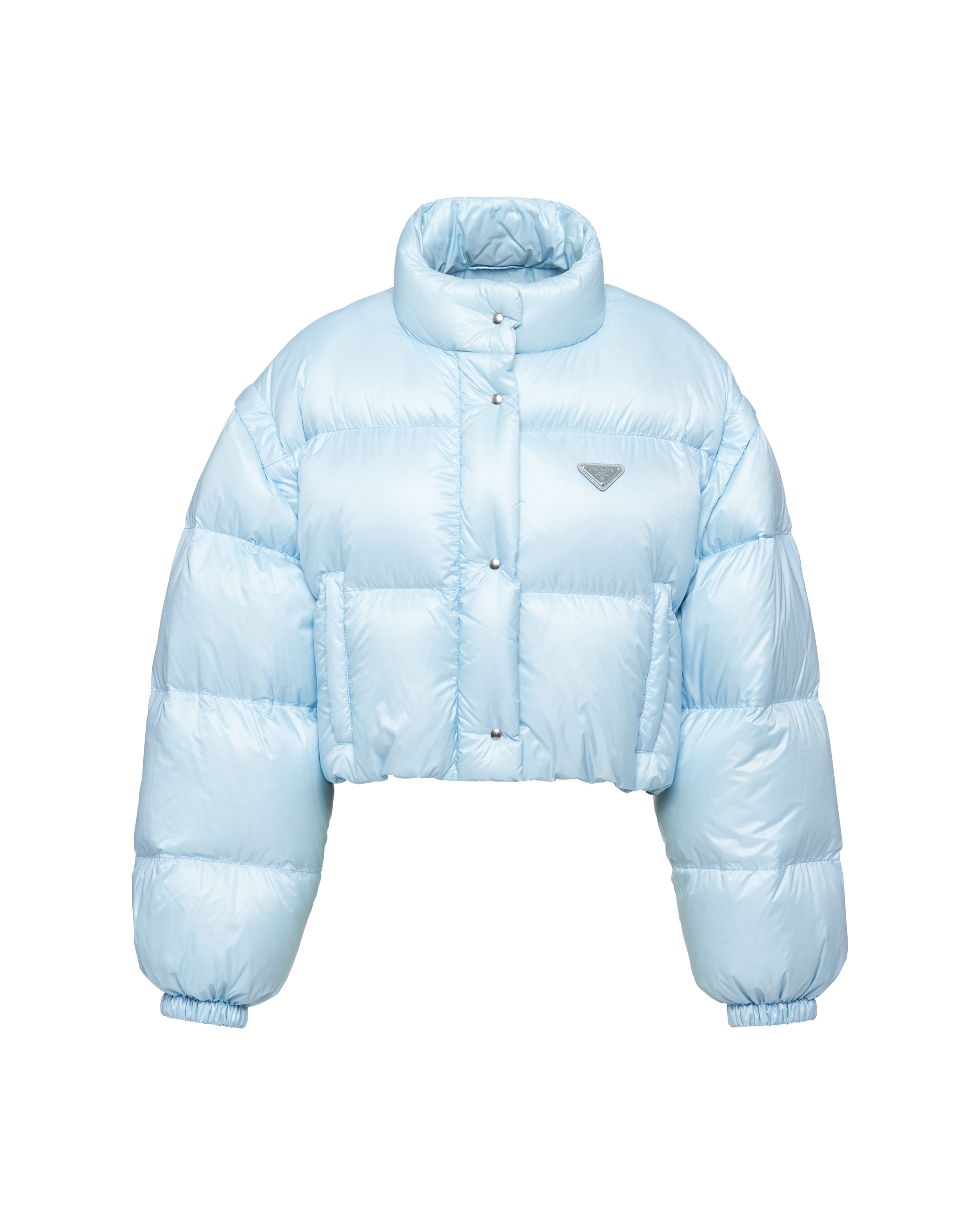 Light Blue Re-Nylon cropped convertible down jacket | Prada