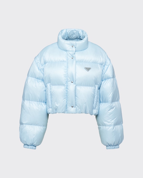 Sky Blue Re-Nylon cropped convertible down jacket | PRADA