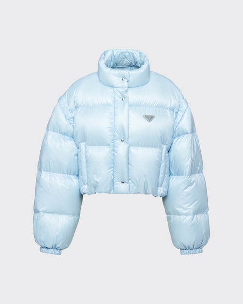 Light Blue Re-Nylon cropped convertible down jacket | Prada