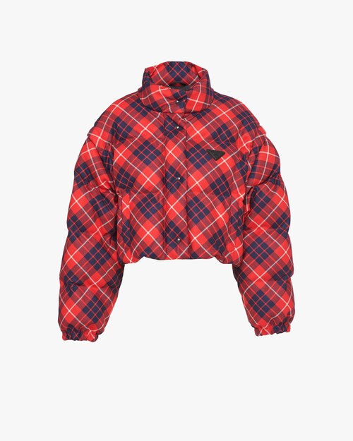 checkered puffer coat