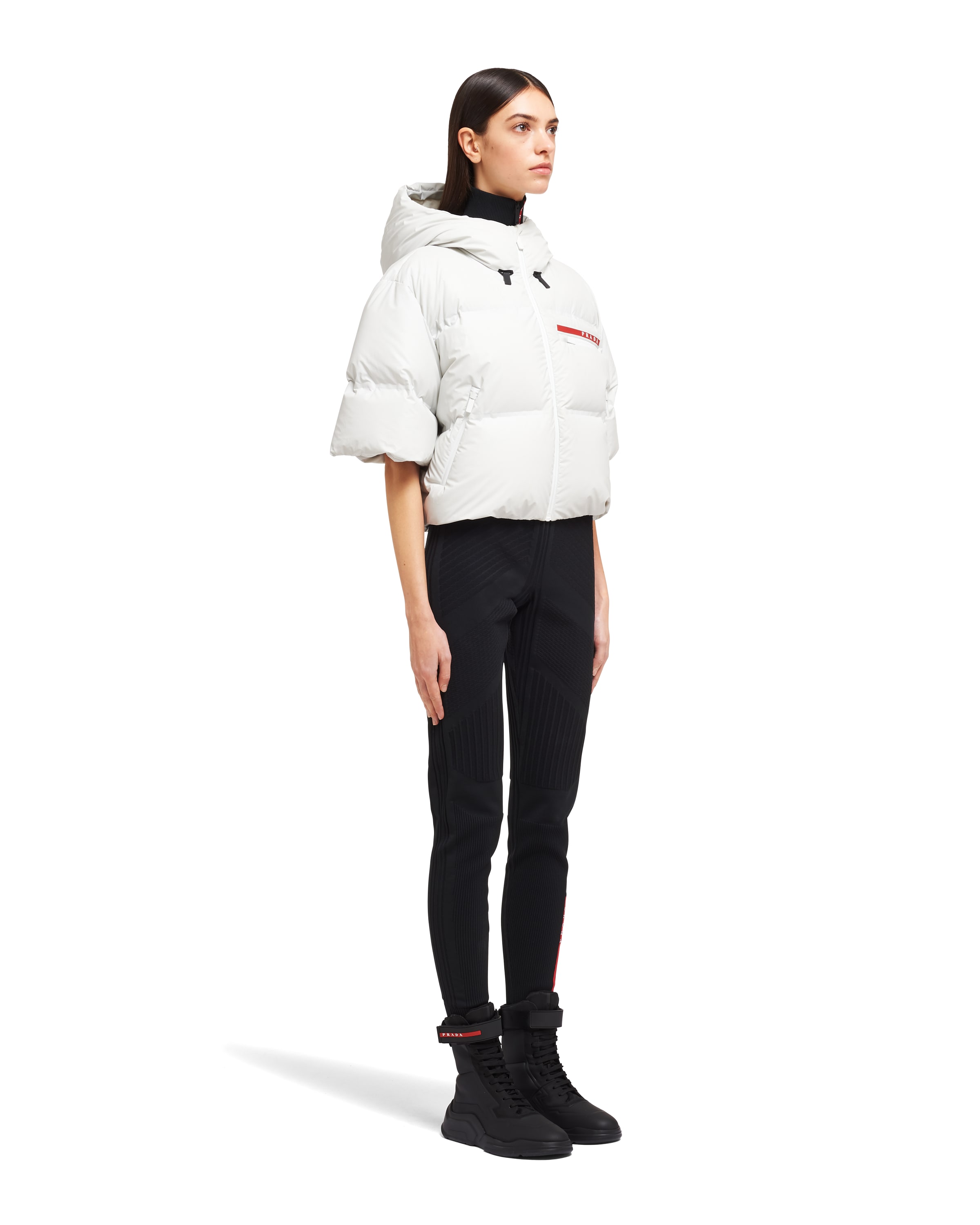 Chalk White Light Nylon hooded puffer jacket Prada