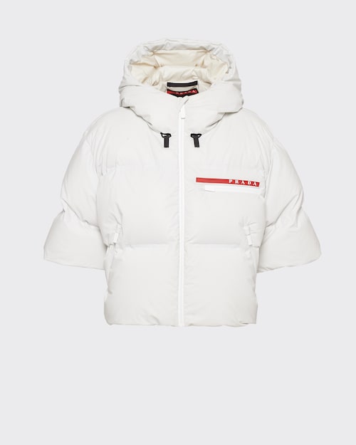 Chalk White Light Nylon hooded puffer jacket | Prada