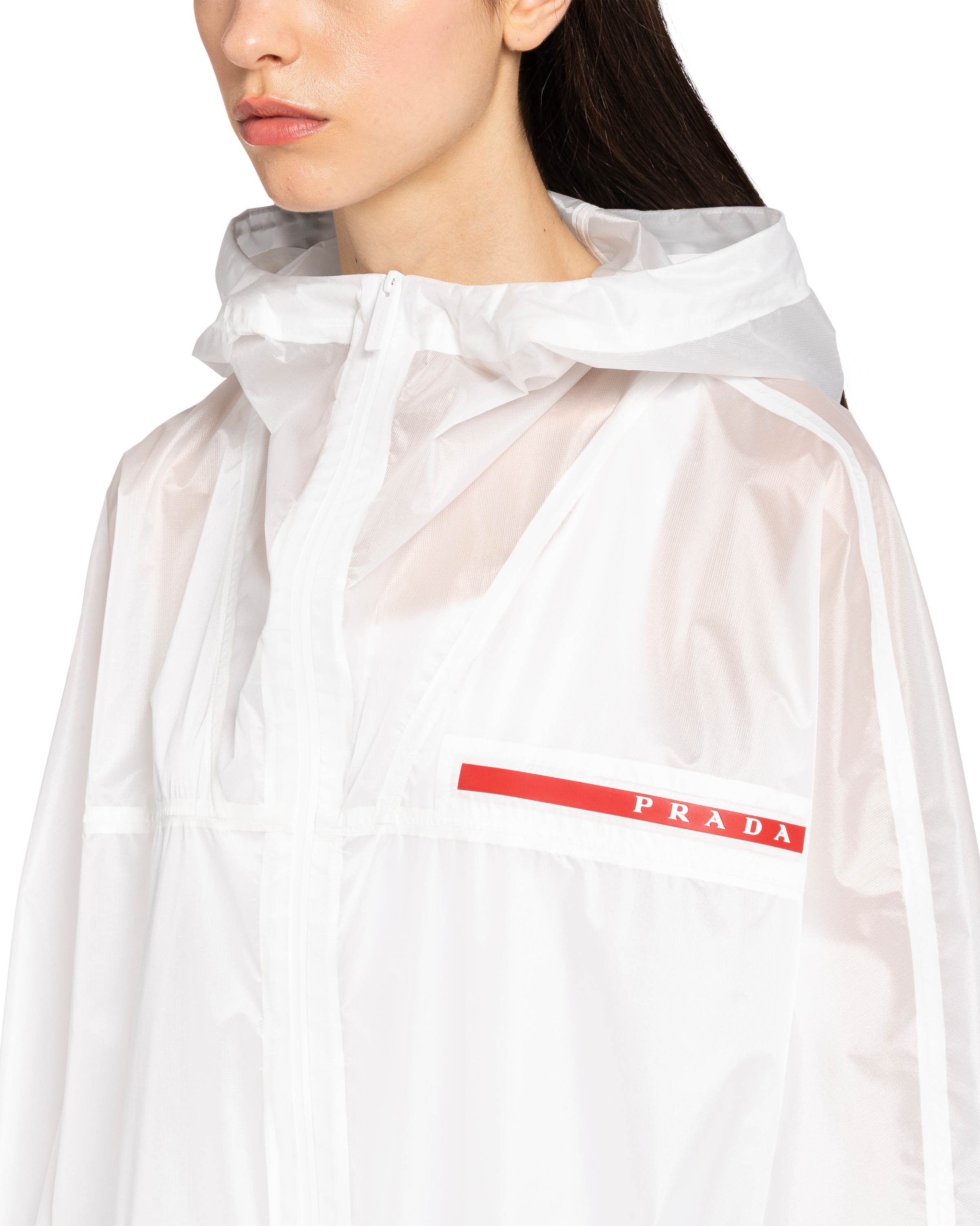 White Ripstop Hooded Raincoat PRADA