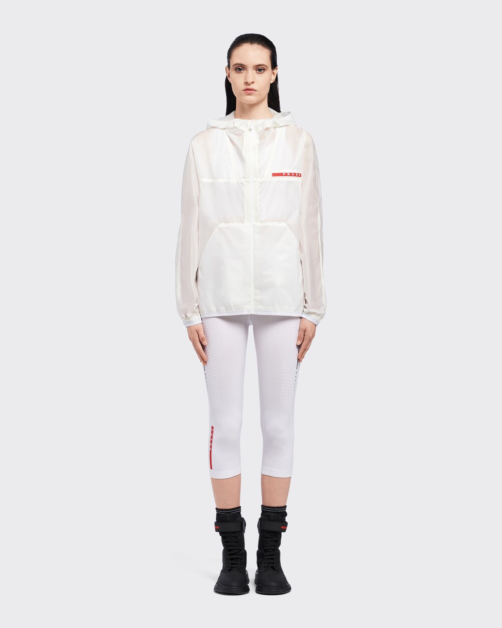 White Ripstop hooded windbreaker | Prada