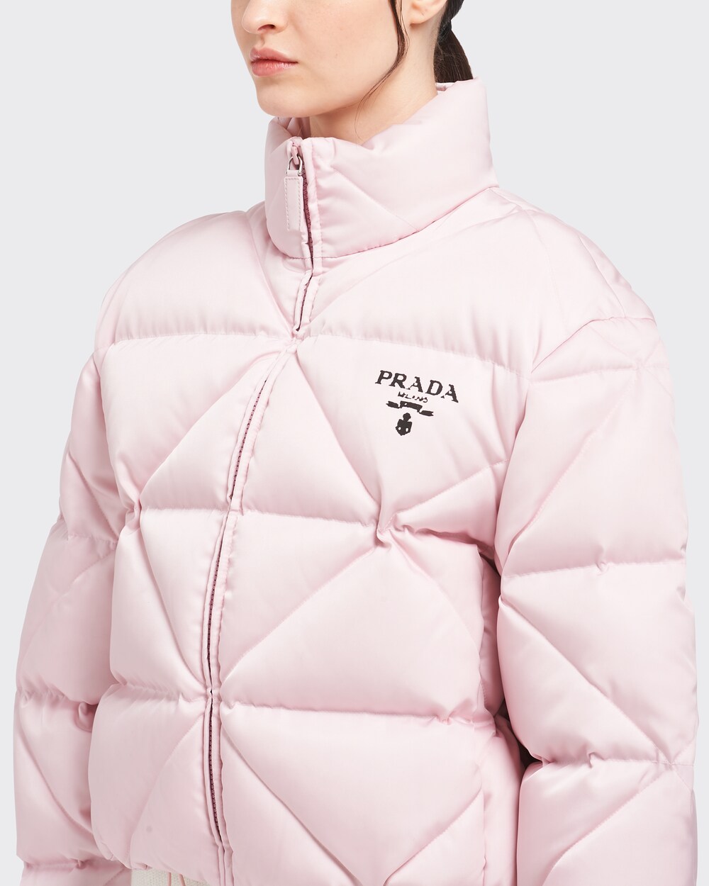 Prada Re-nylon Gabardine Cropped Down Jacket, Women, Opaline, Size 36