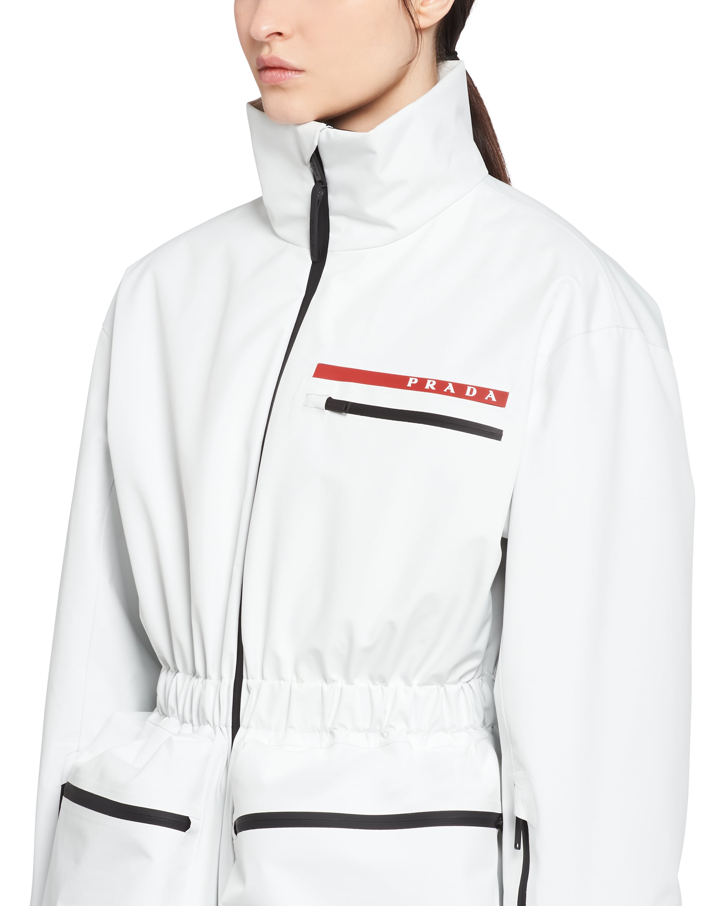 Chalk White Bonded technical poplin blouson jacket Prada