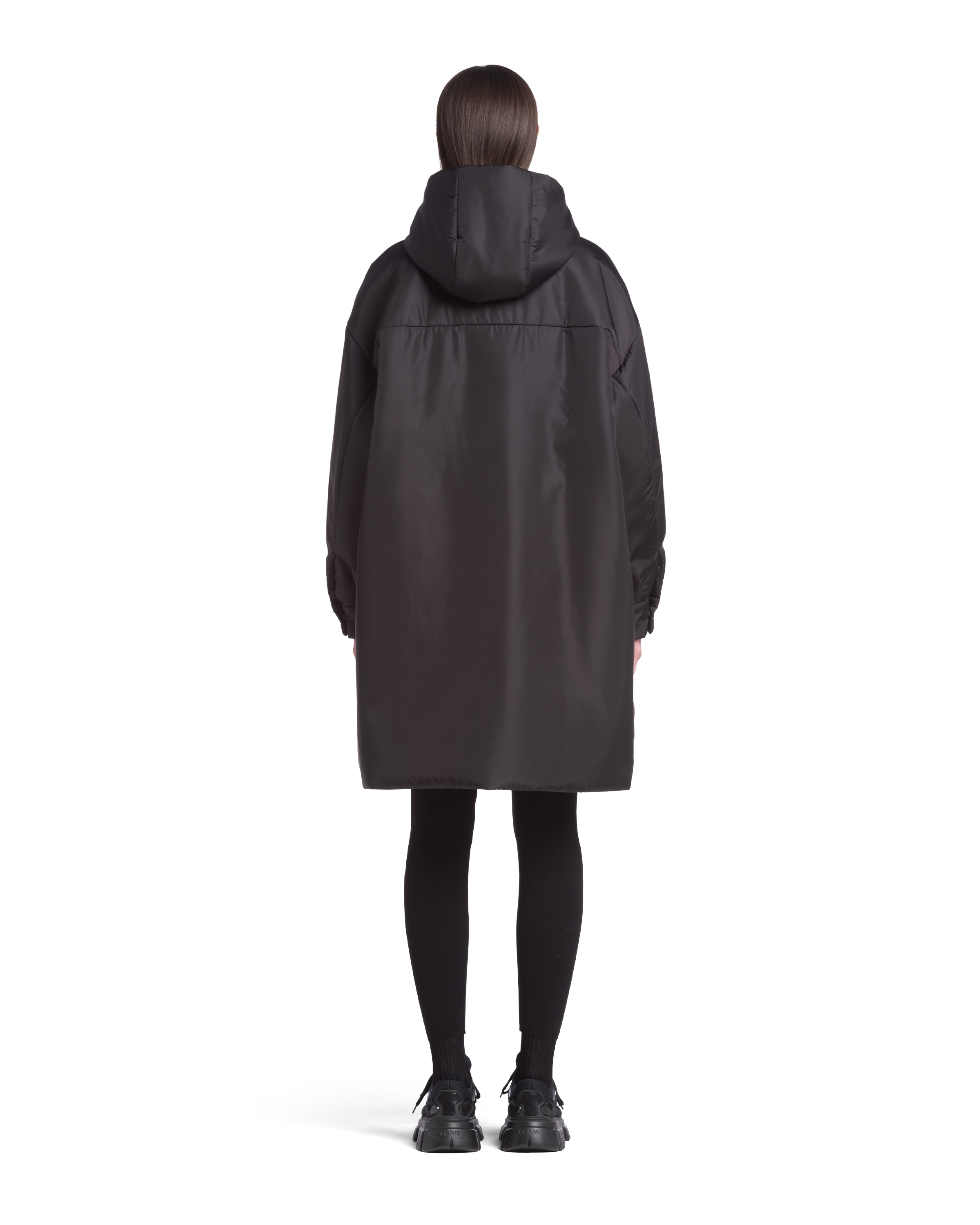 Prada Oversized Light Re-nylon Raincoat, Women, Black, Size 38