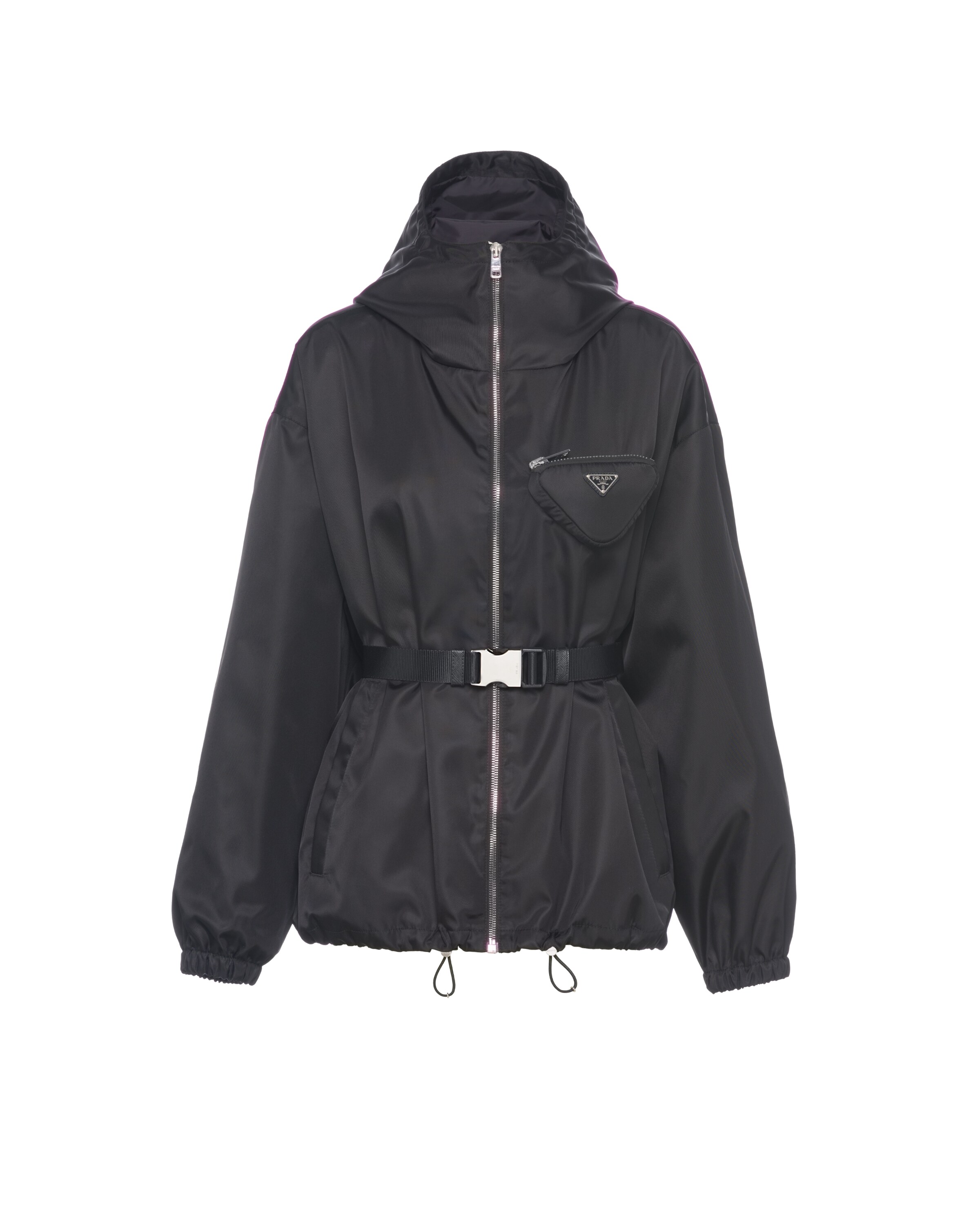 Prada Blouson In Re-nylon Con Cappuccio E Pouch, Donna, Nero, Taglia 38