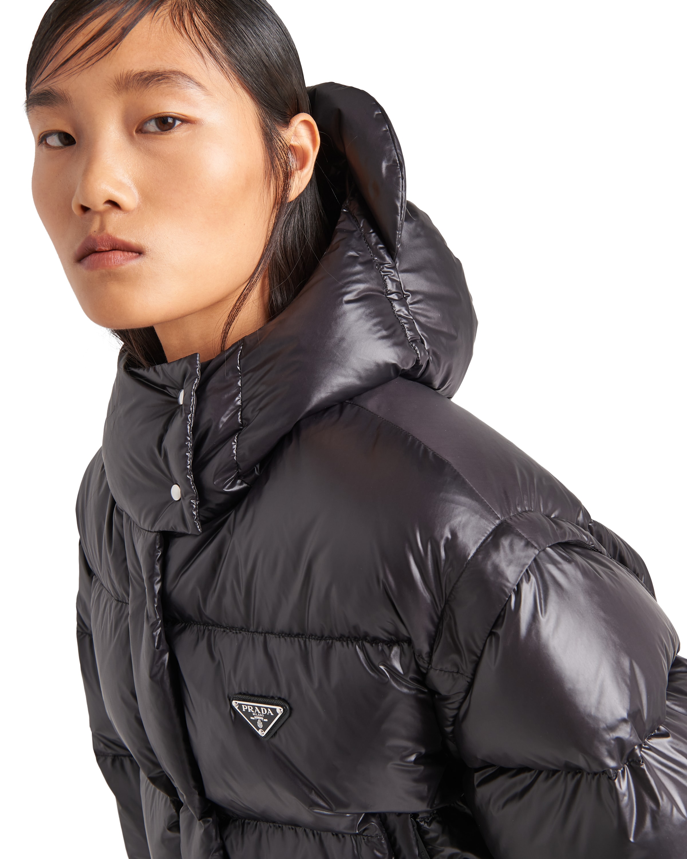 Prada Re-nylon Convertible Cropped Down Jacket In Black
