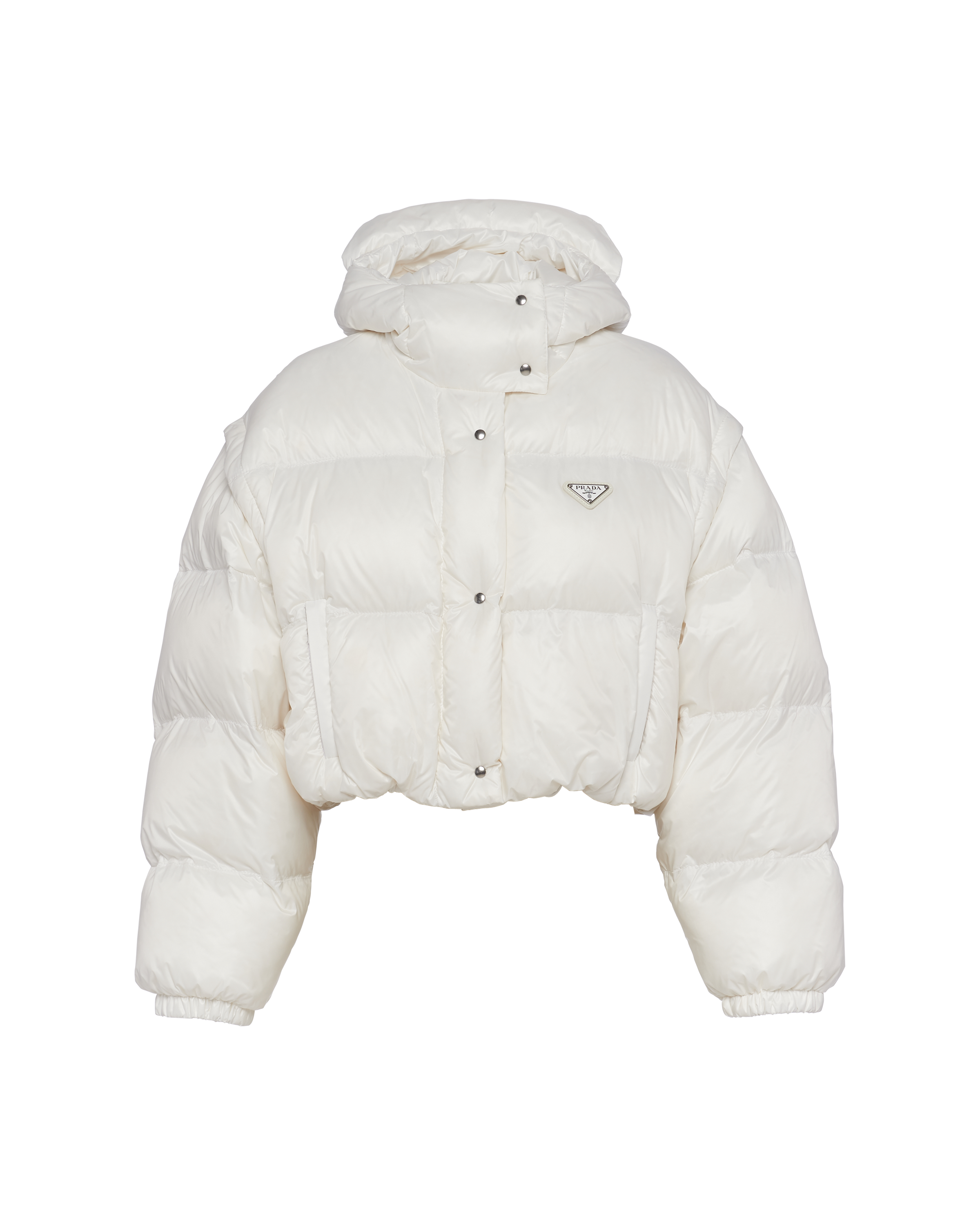 Shop Prada Re-nylon Convertible Cropped Down Jacket In White