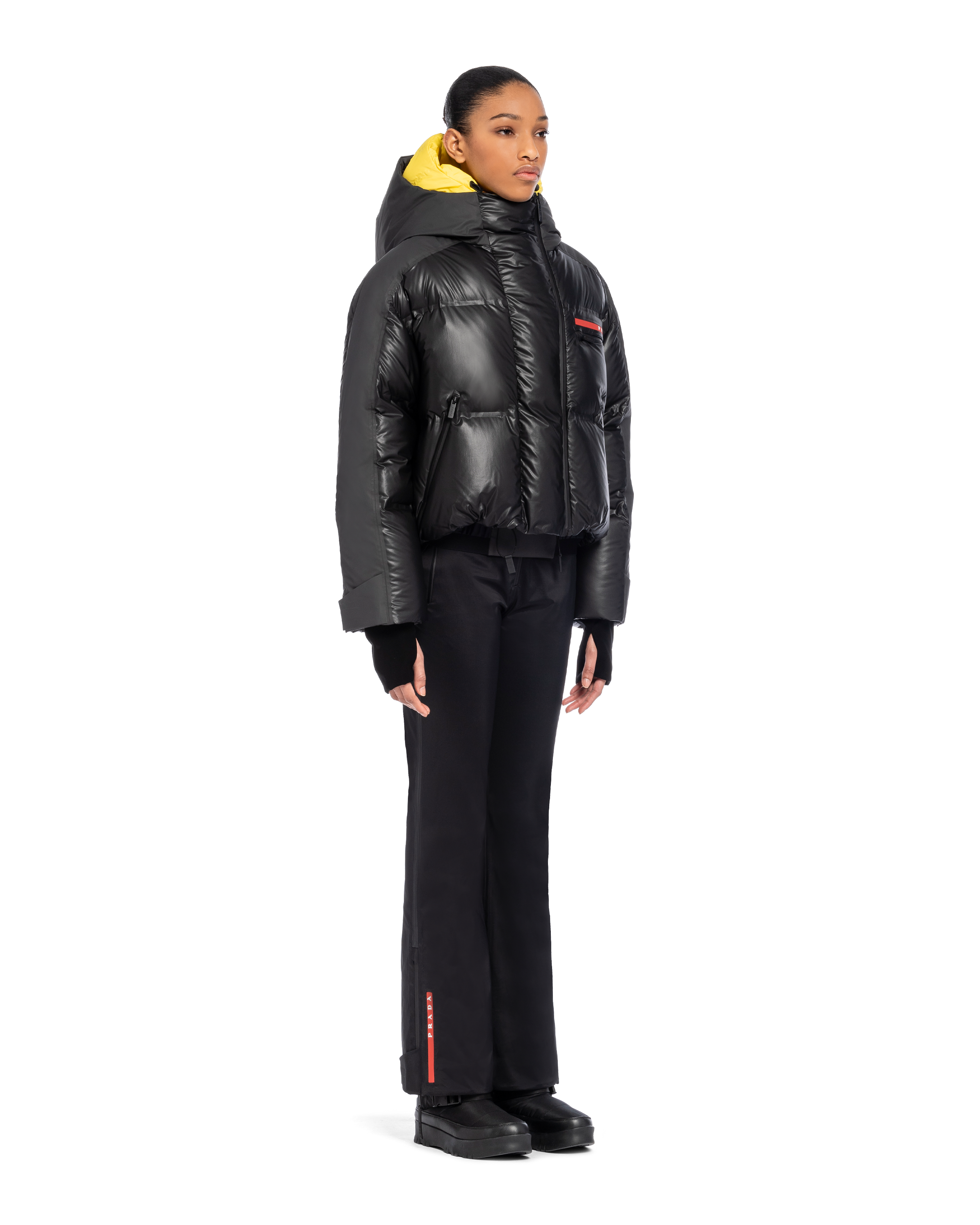 Black/yellow Cropped Light Nylon down jacket | Prada