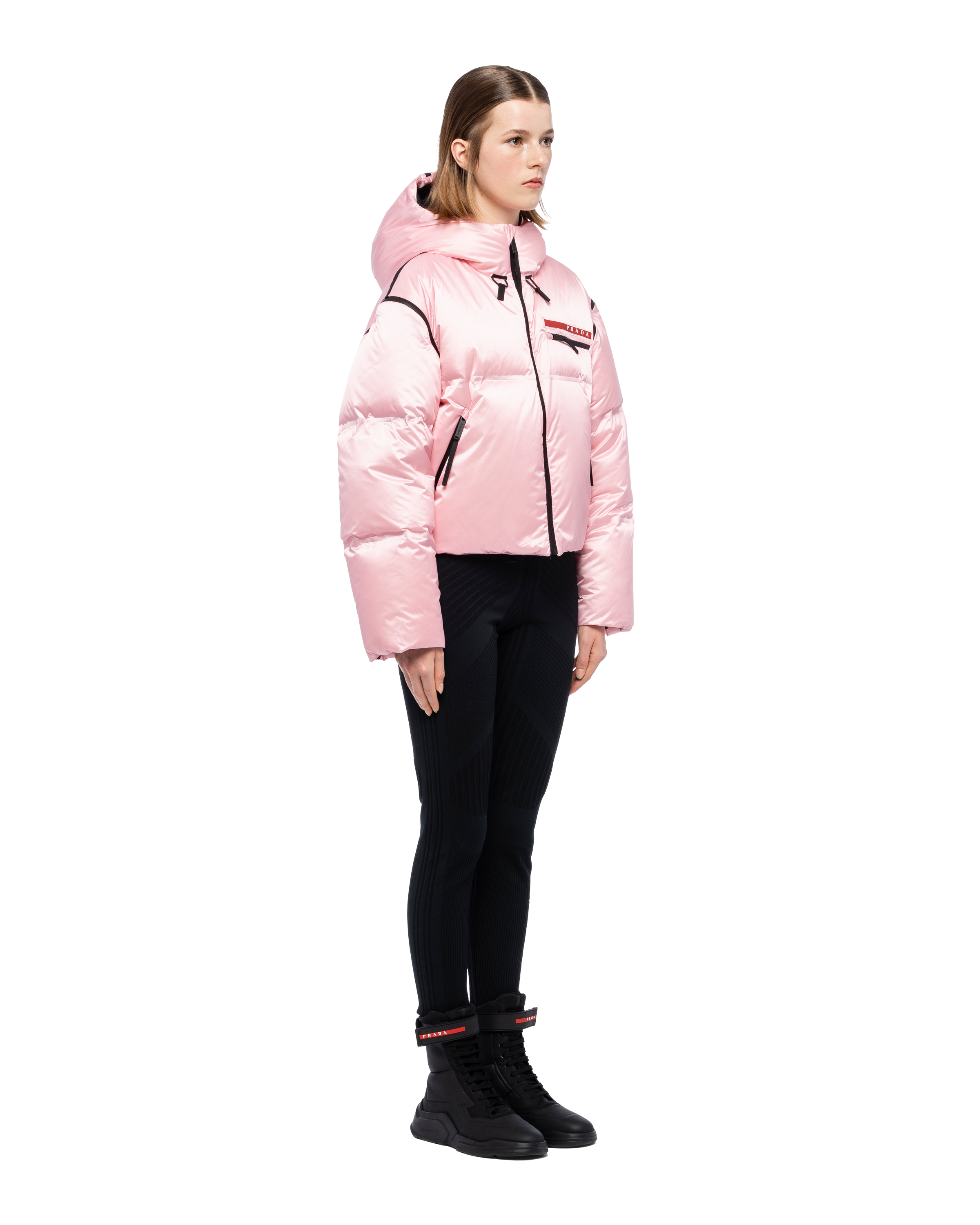 Pink Cropped technical nylon down jacket | Prada