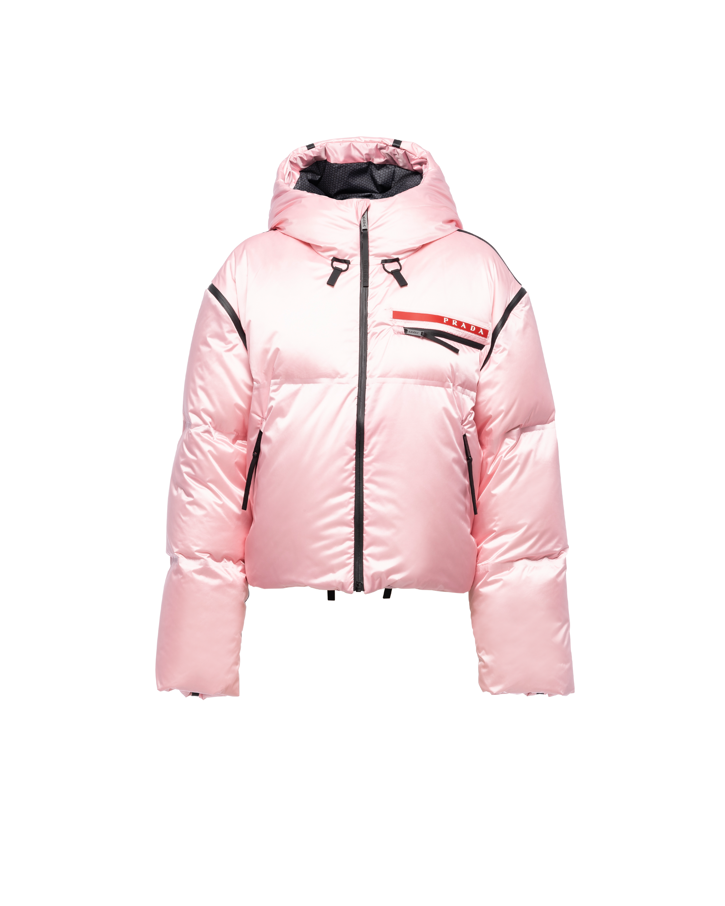 Prada Cropped Technical Nylon Down Jacket In Pink