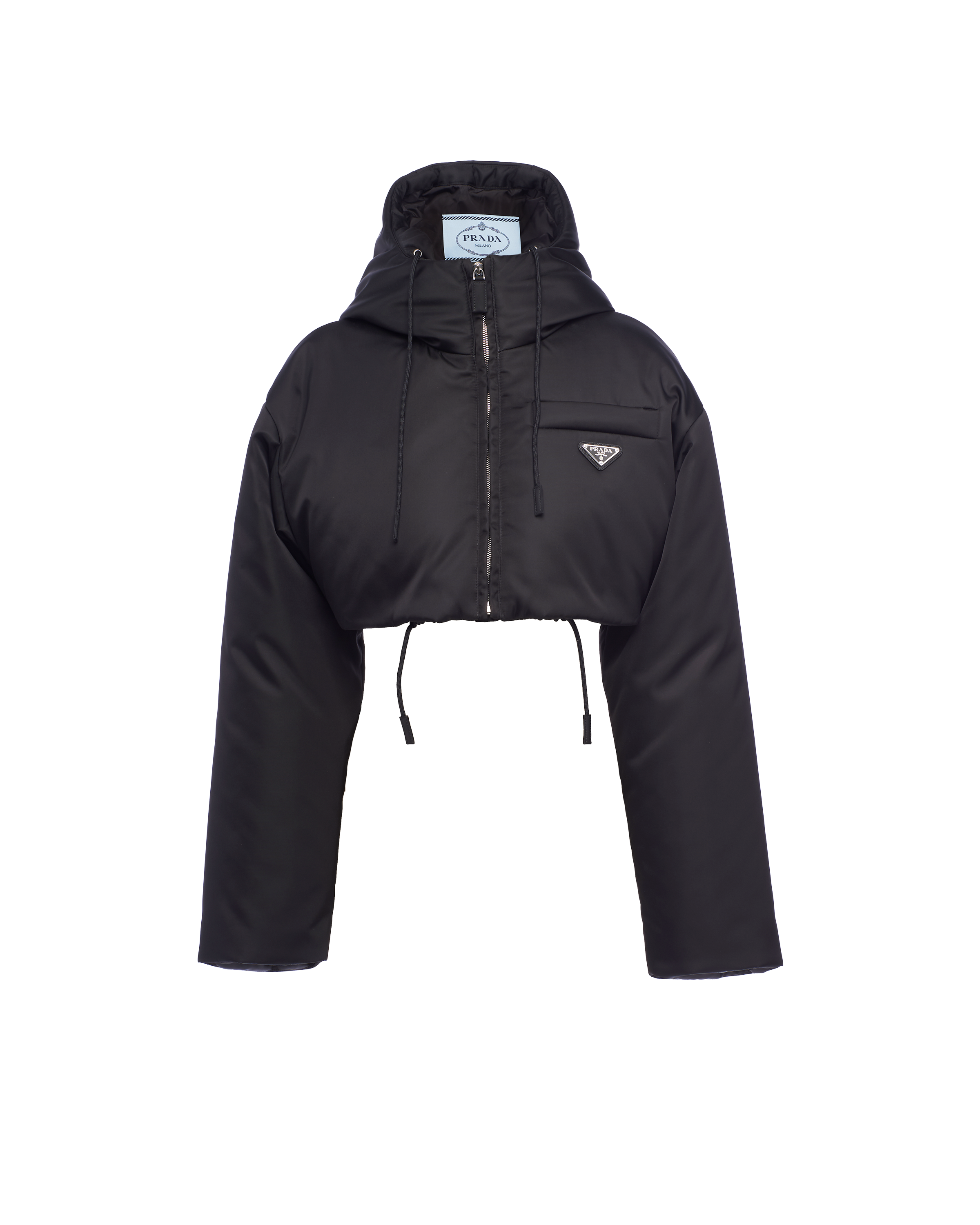 PRADA RE-NYLON CROPPED HOODED DOWN JACKET