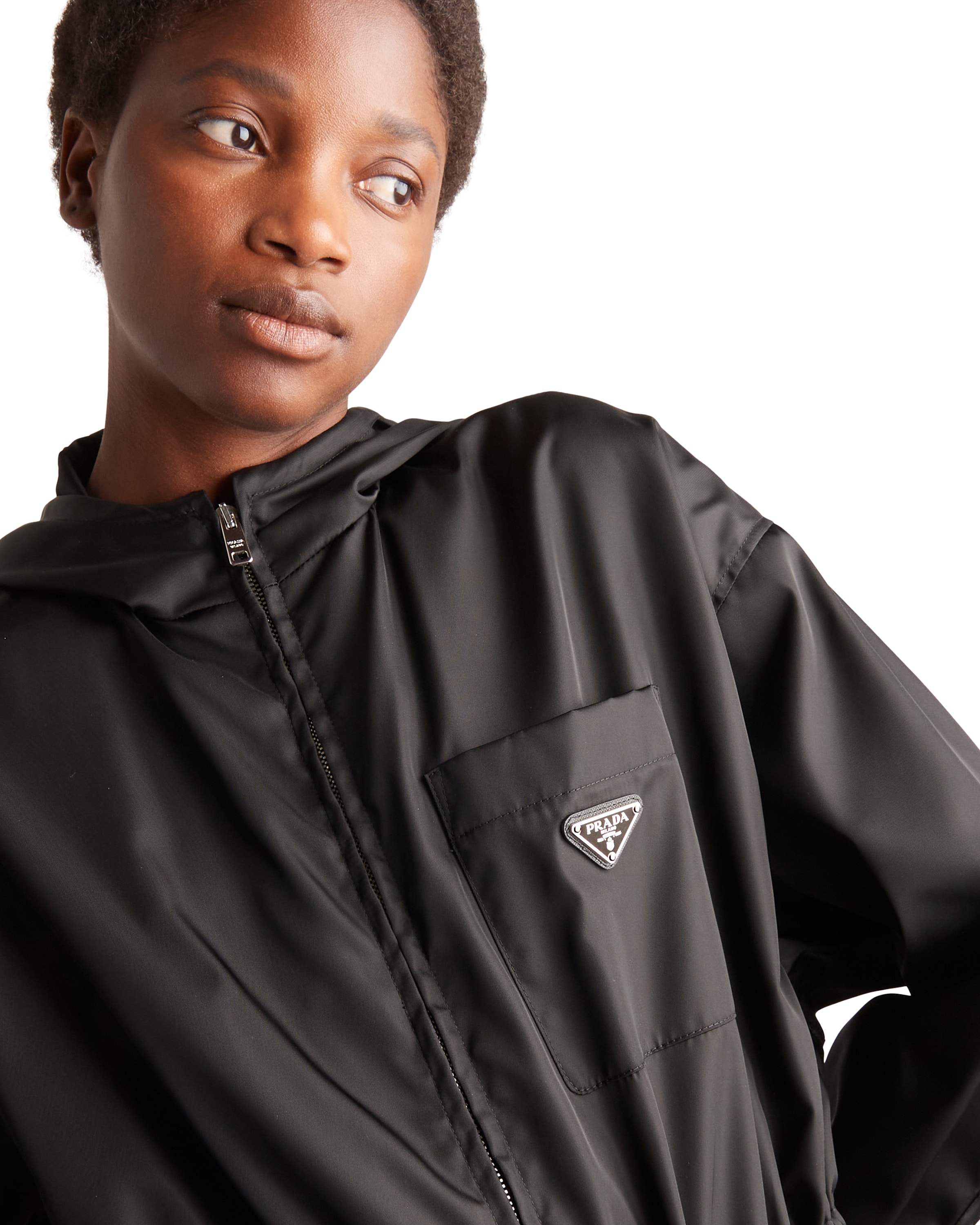 Prada Re-nylon Raincoat In Black