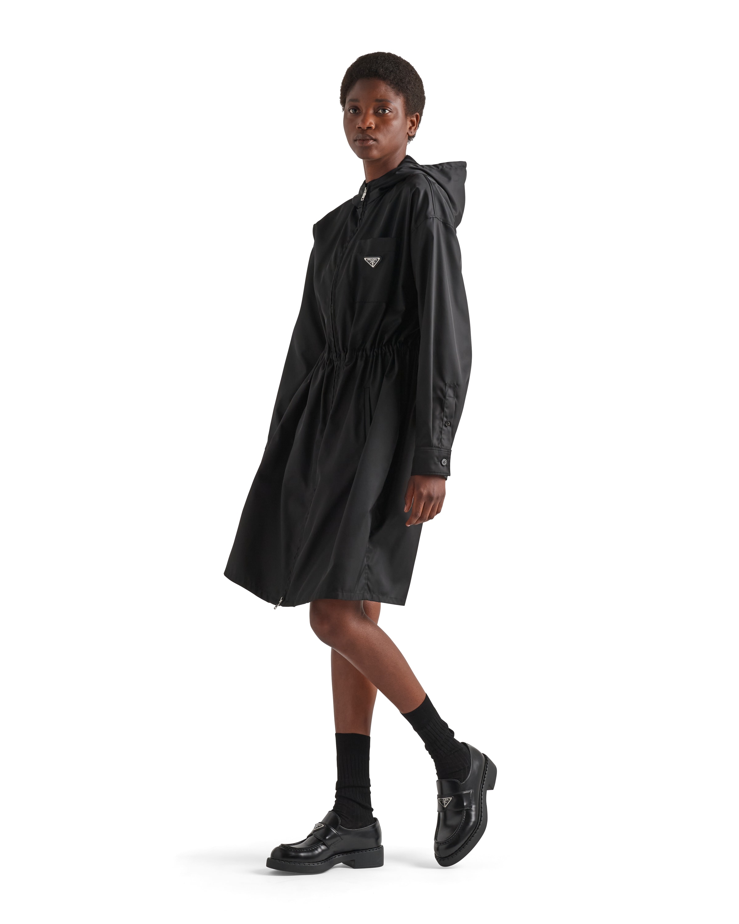 Prada Re-nylon Raincoat In Black