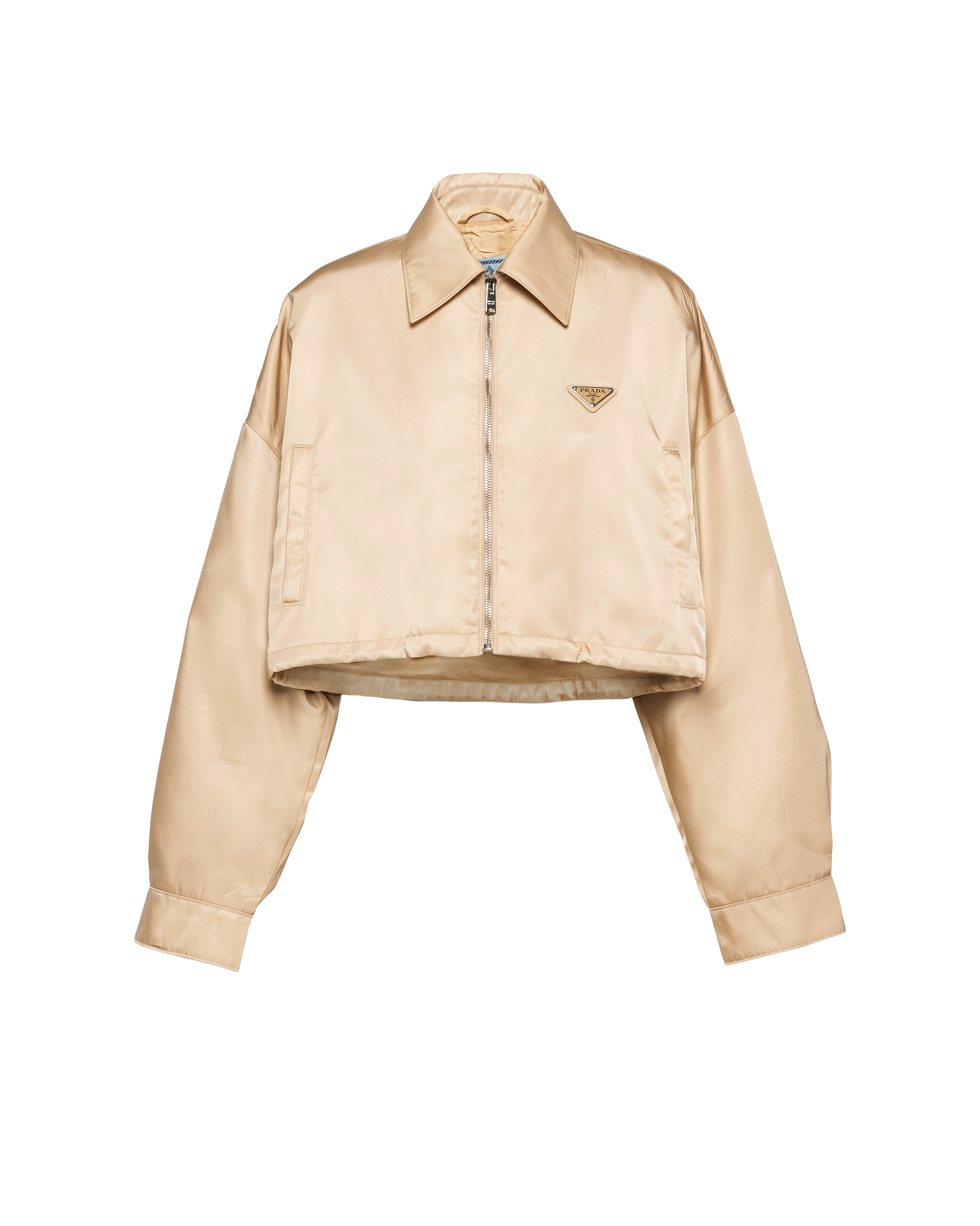 Prada Re-nylon Cropped Jacket In Beige Khaki