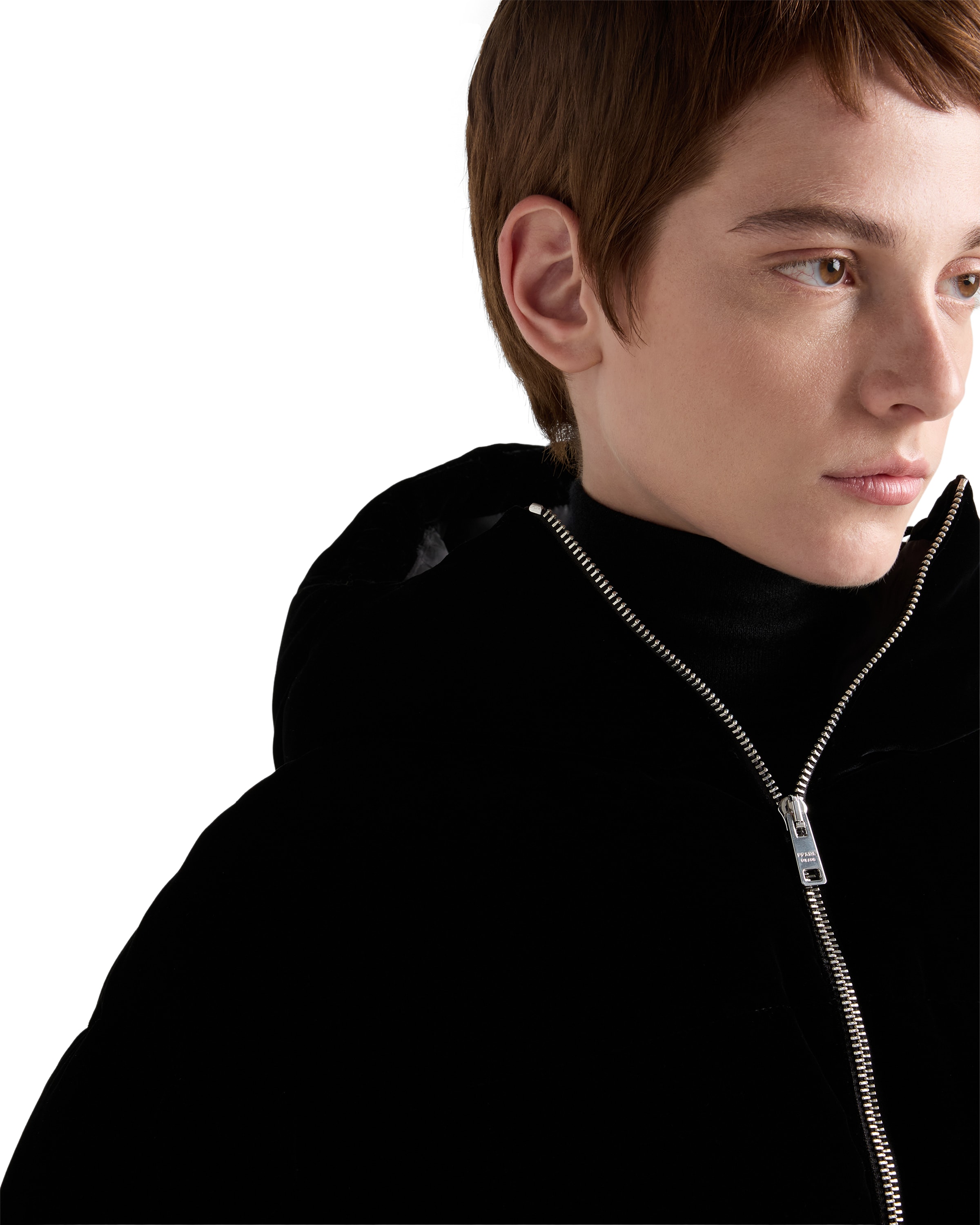 Prada Womens  Logo-badge Padded Velvet Down Jacket In Black