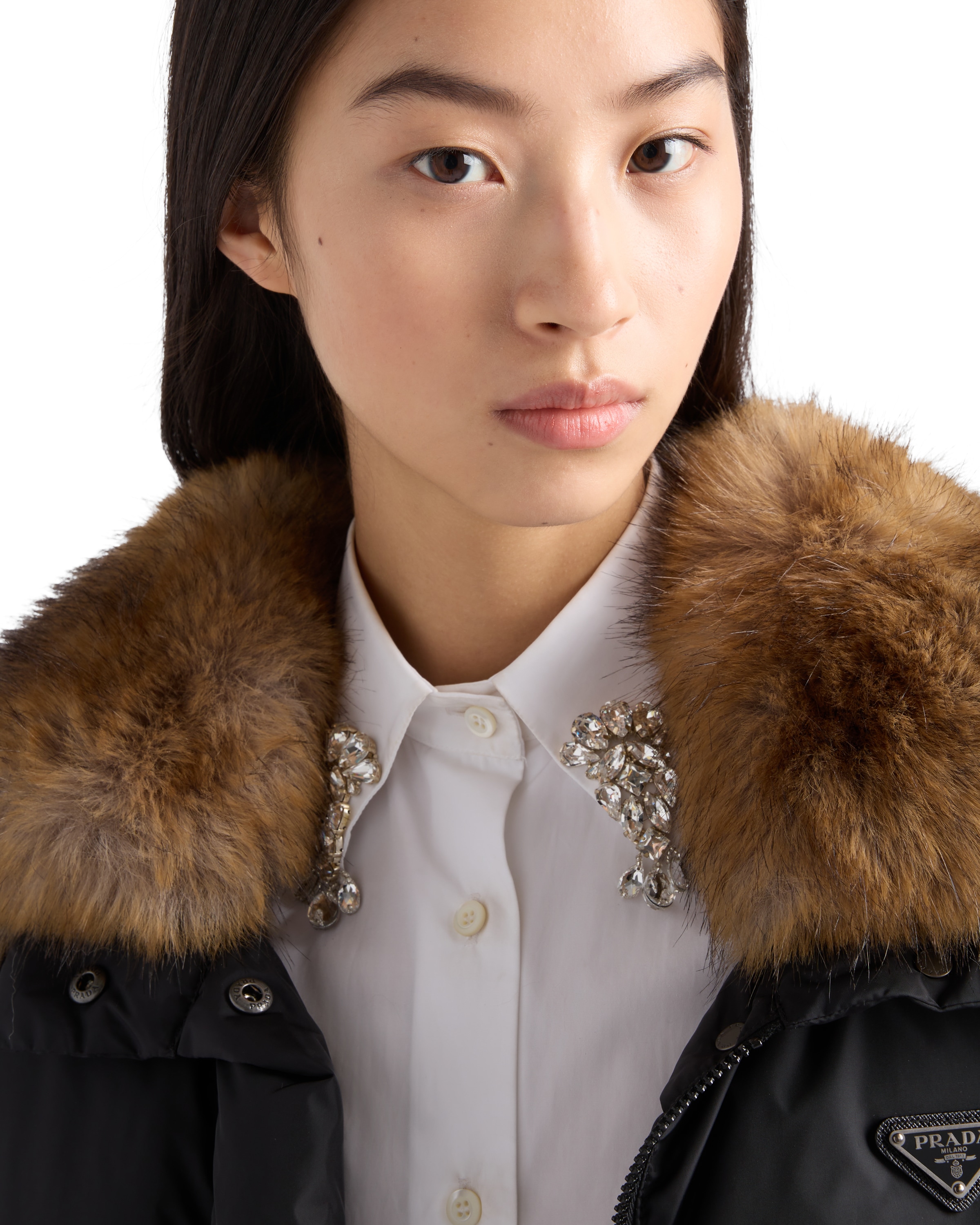 Prada Enamel Triangle-logo Padded Jacket In Black