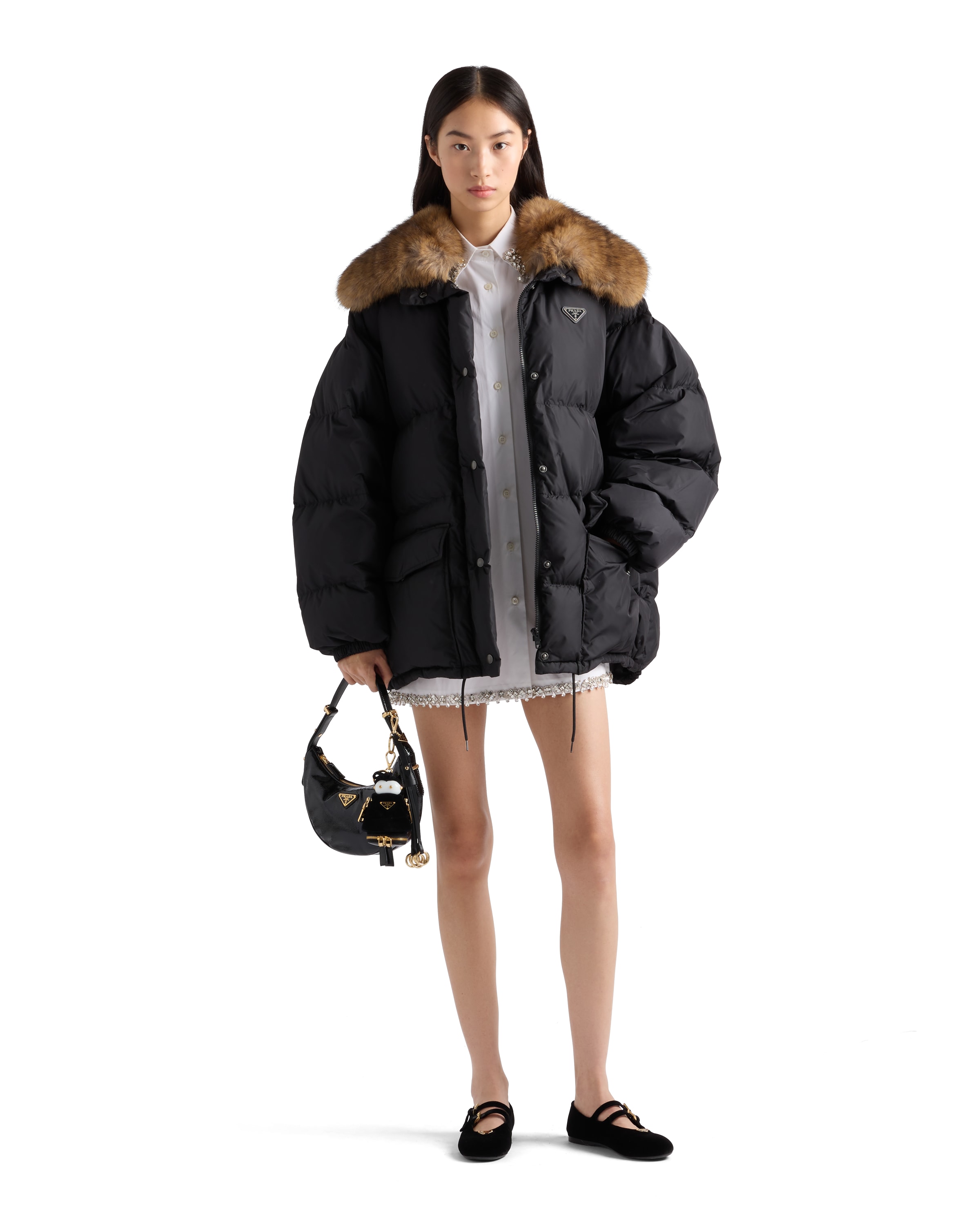 Prada Enamel Triangle-logo Padded Jacket In Black